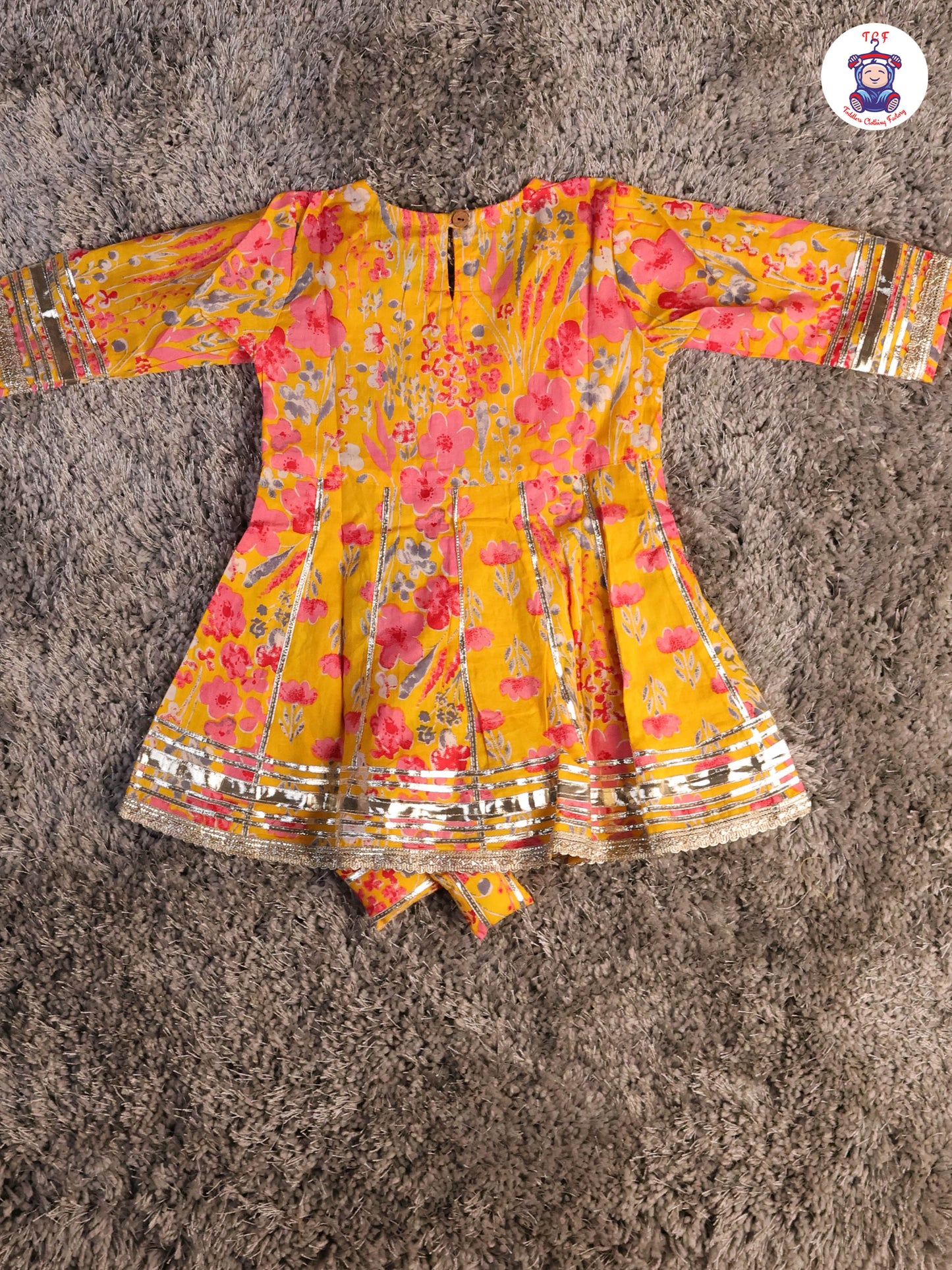 Mustard & Pink - Floral Printed Afgani Kurti With Pant And Dupatta
