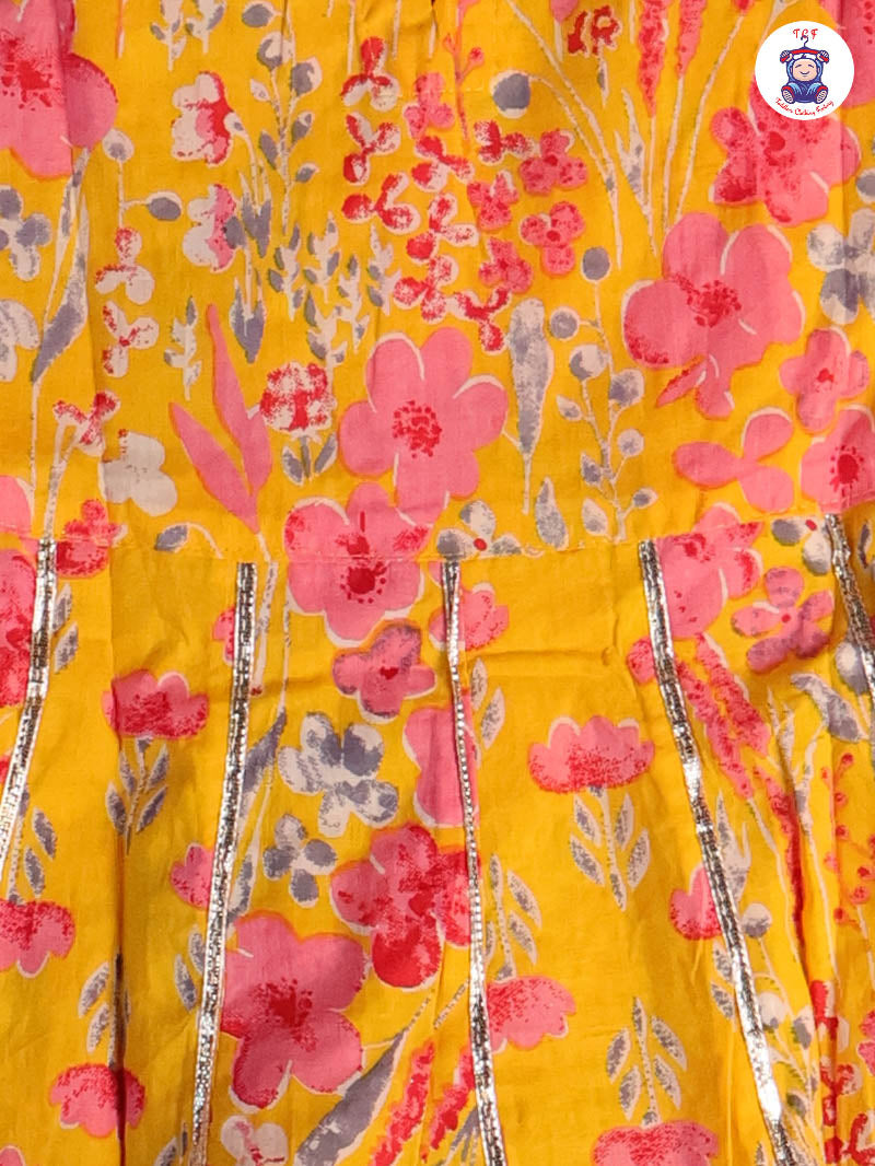 Mustard & Pink - Floral Printed Afgani Kurti With Pant And Dupatta