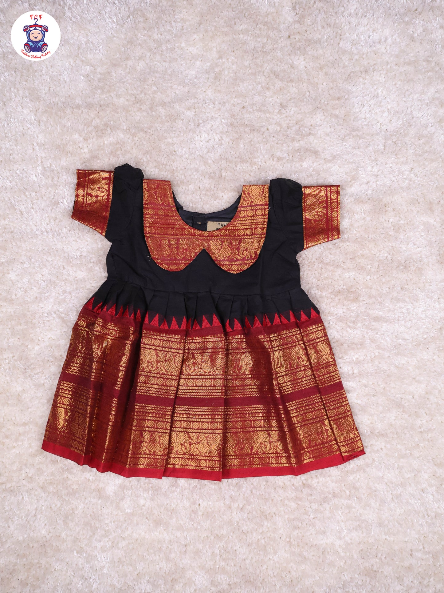 Black & Red - Girls Chettinad Cotton Pan Collor Frock