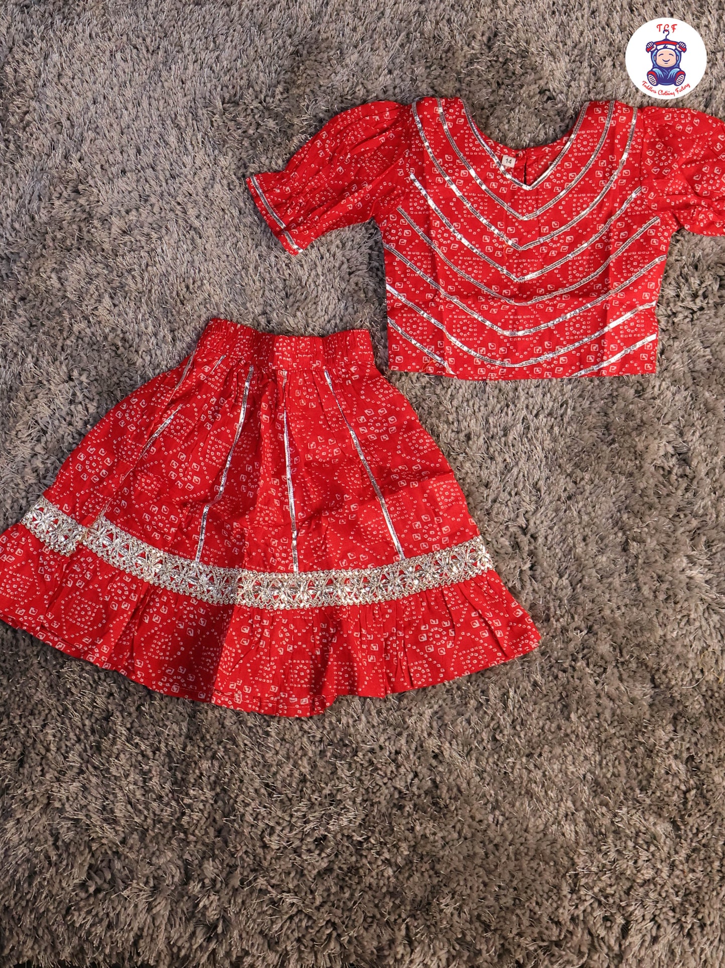 Red - Bandhini Printed Girls Lehenga Choli