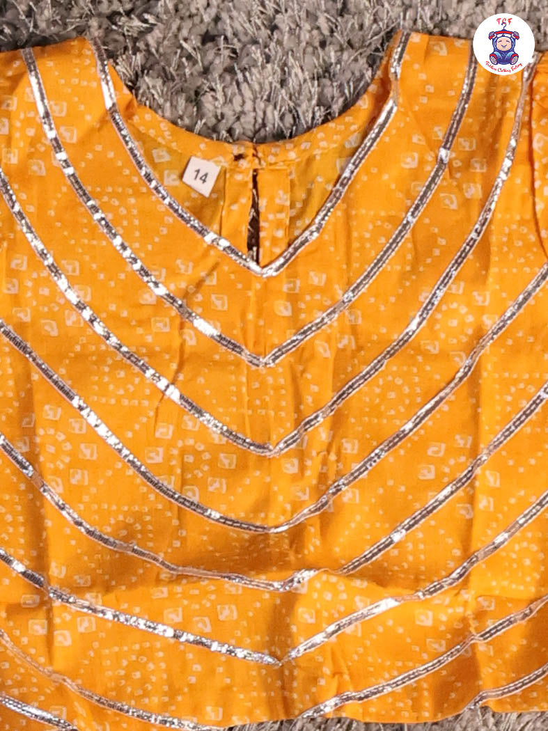 Dark Yellow - Printed Girls Lehenga Choli