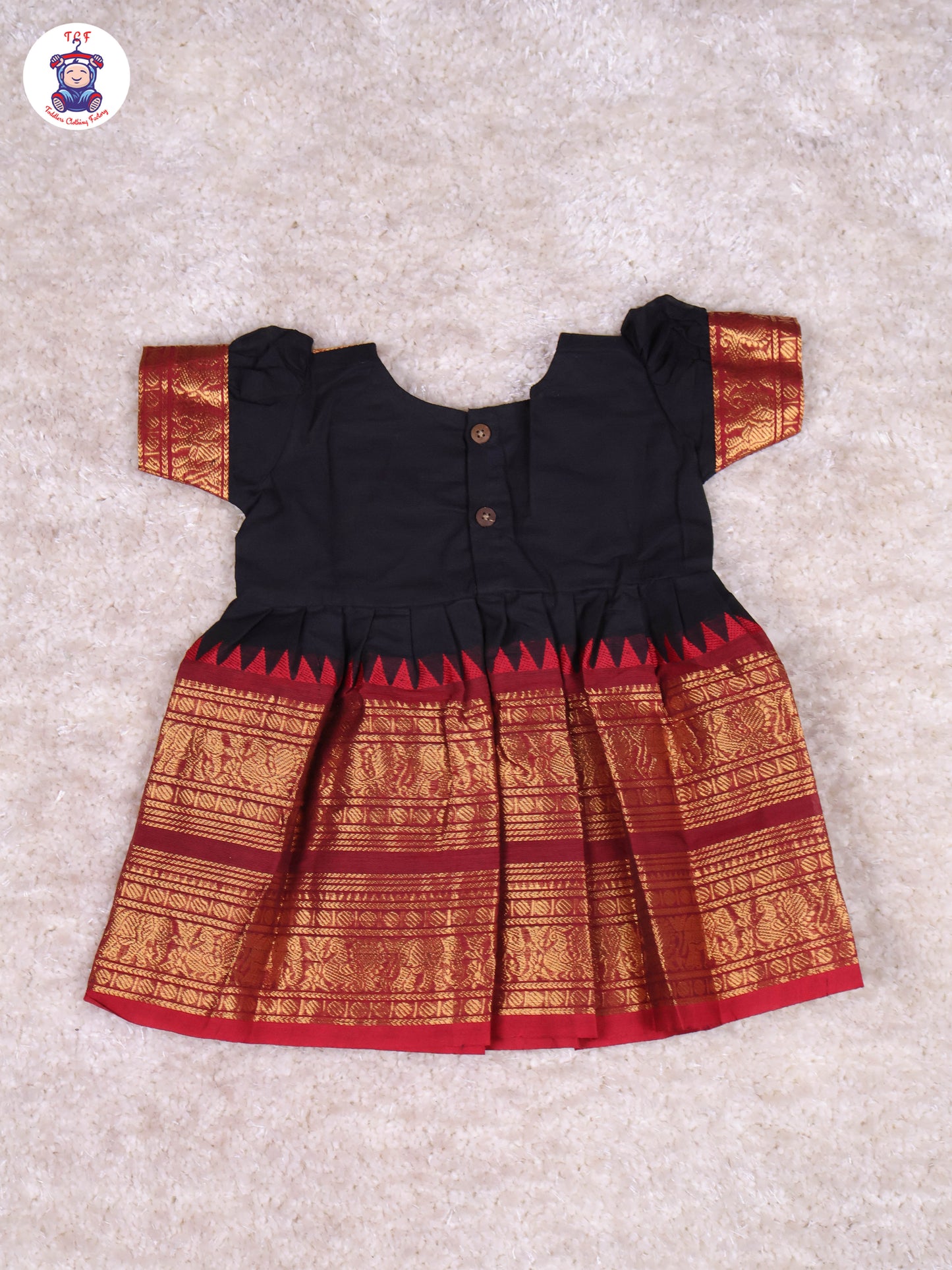 Black & Red - Girls Chettinad Cotton Pan Collor Frock