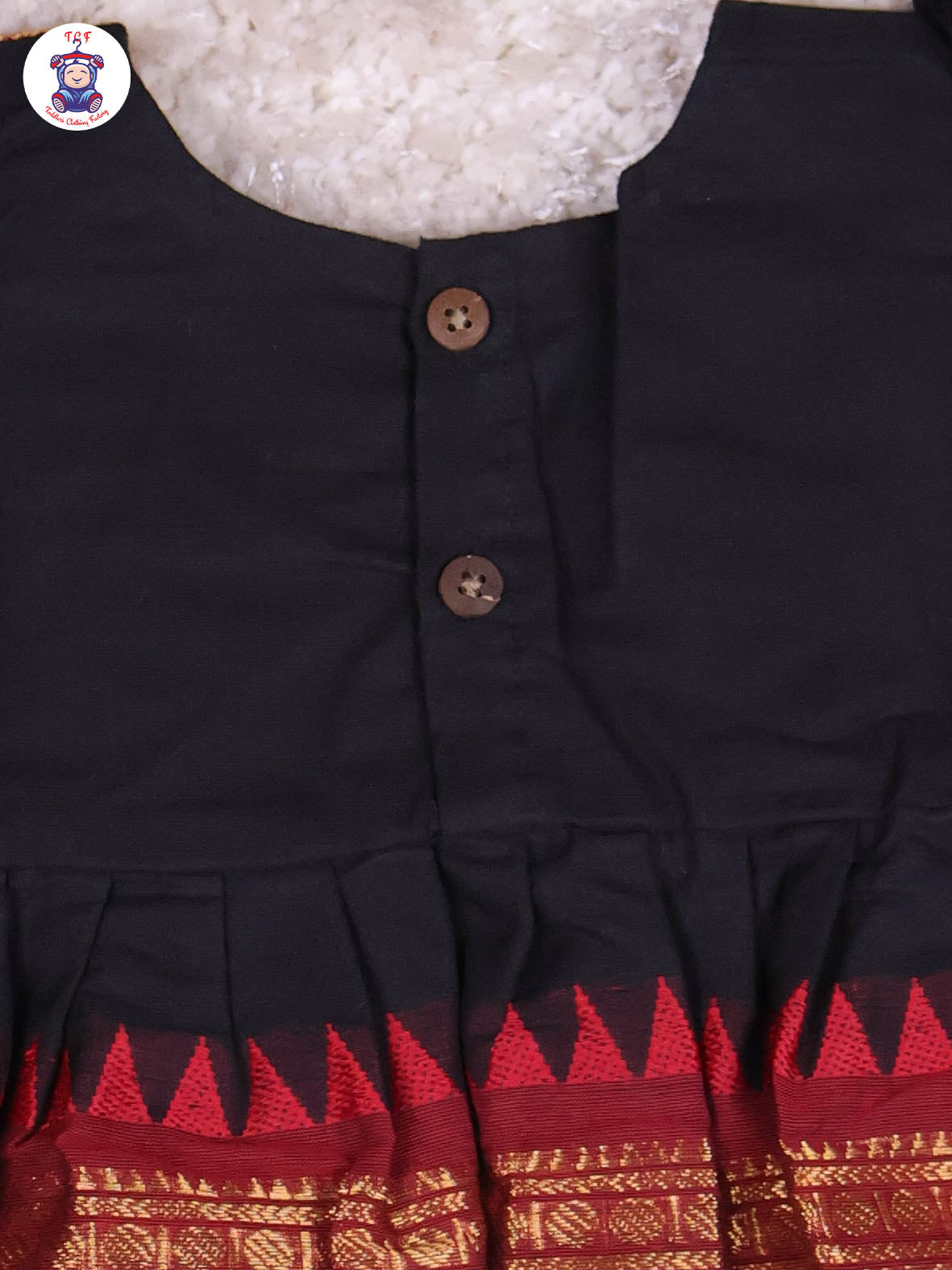 Black & Red - Girls Chettinad Cotton Pan Collor Frock