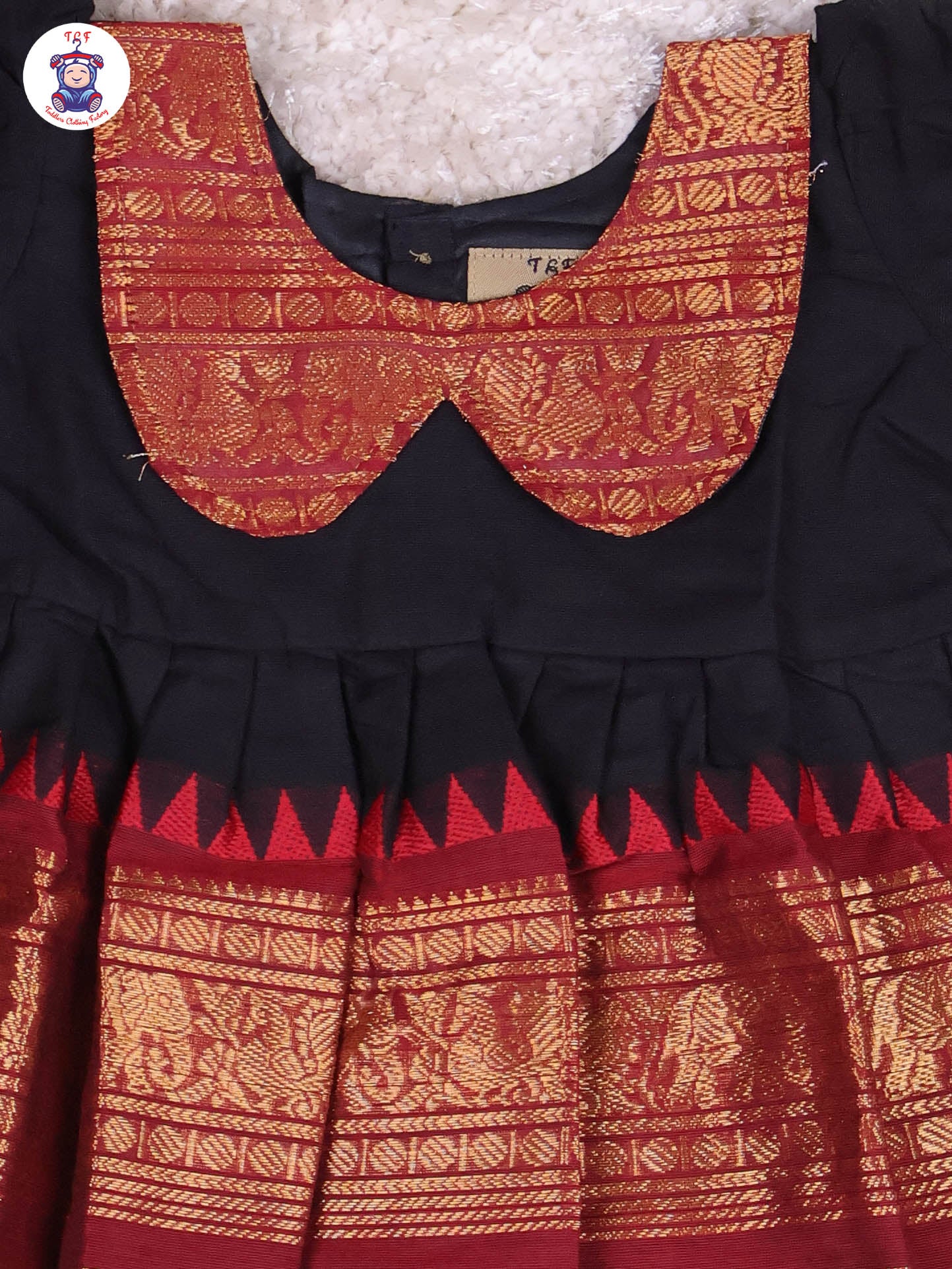 Black & Red - Girls Chettinad Cotton Pan Collor Frock