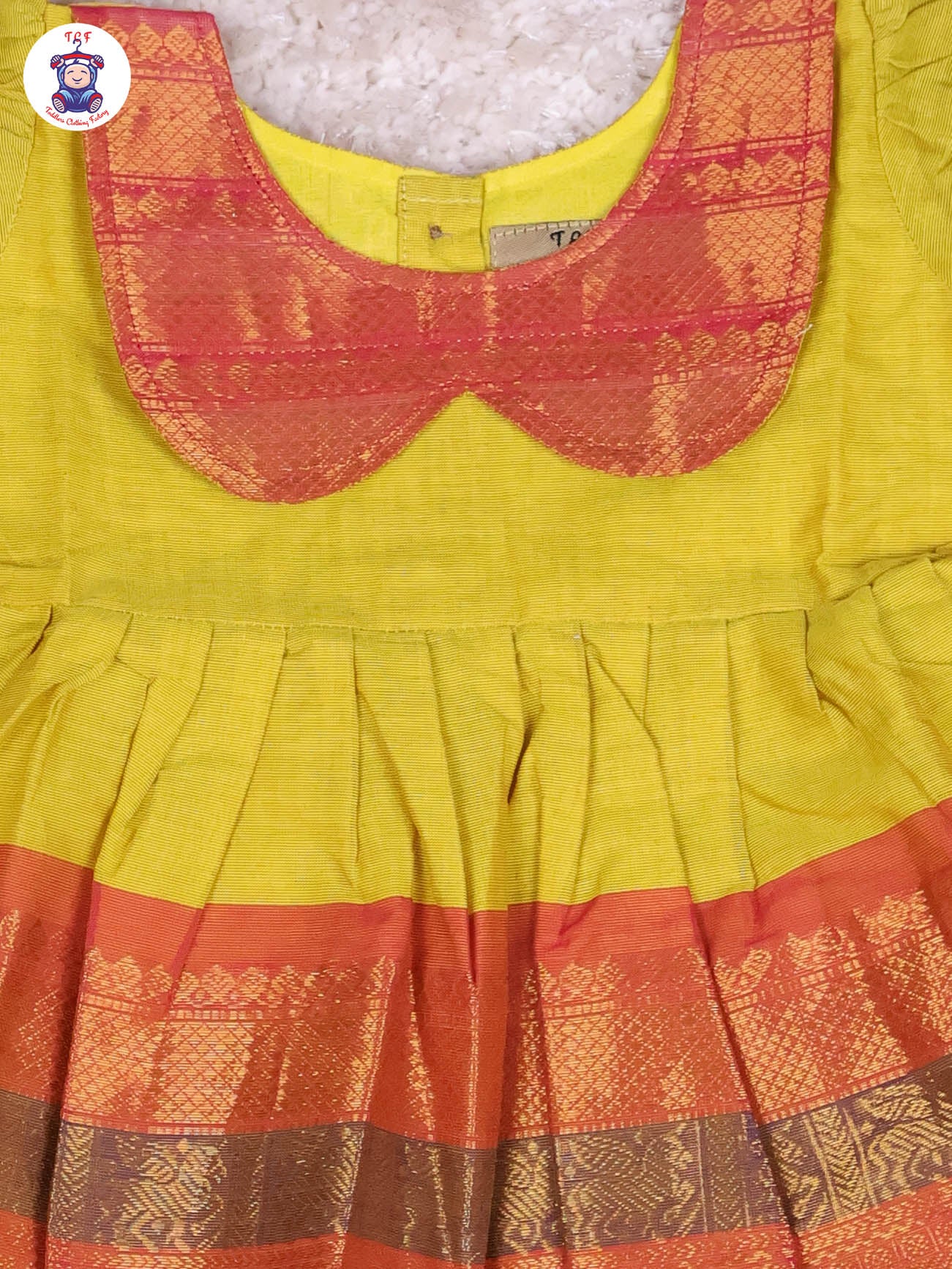 Lime Yellow & Maroon - Girls Chettinad Cotton Pan Collor Frock