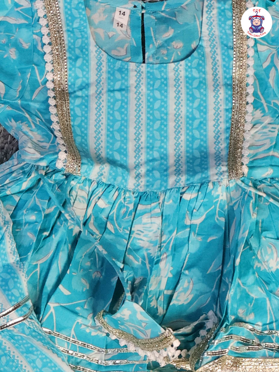 Sky Blue - Anarkali Kurti With Sharara