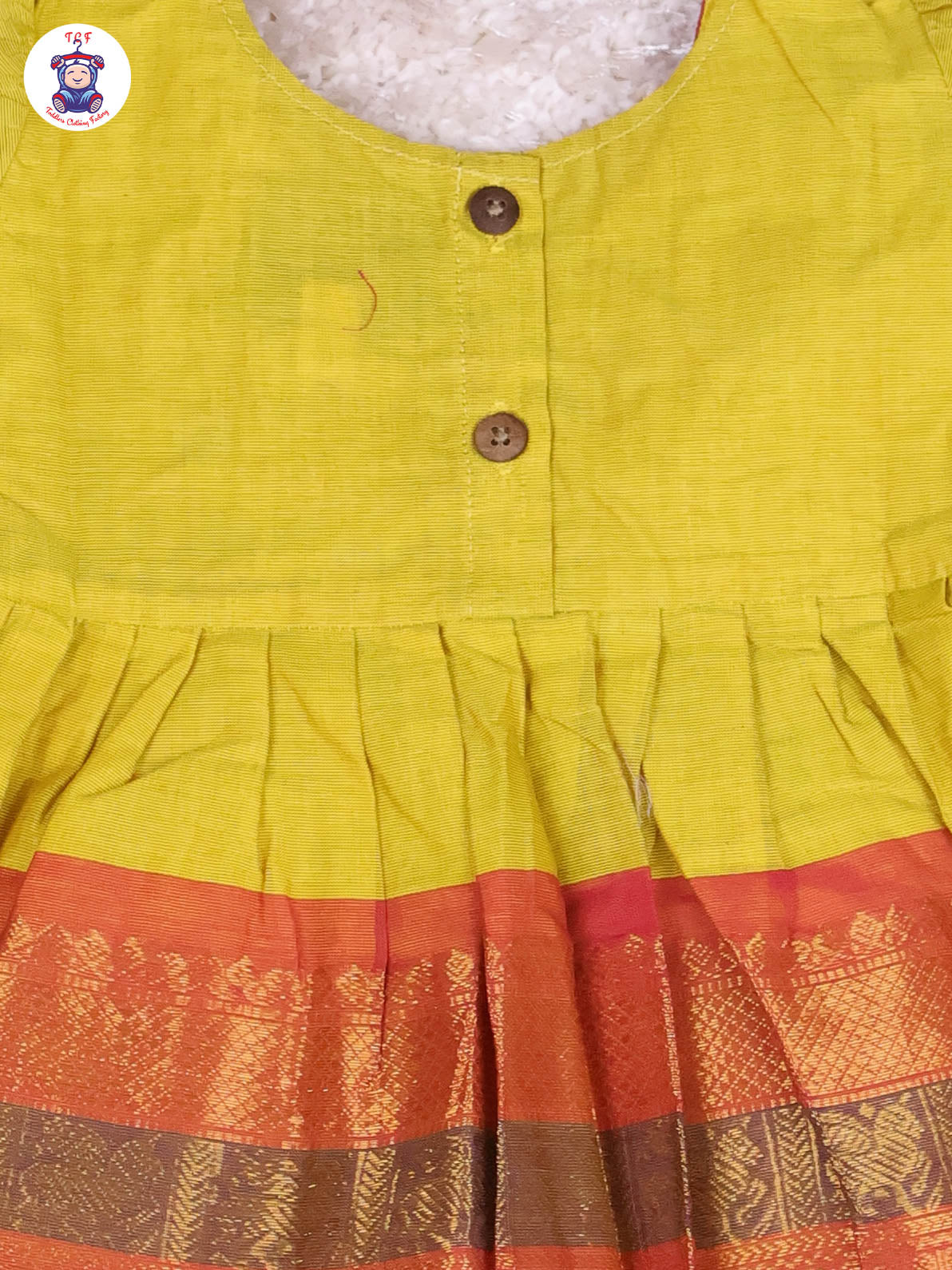 Lime Yellow & Maroon - Girls Chettinad Cotton Pan Collor Frock