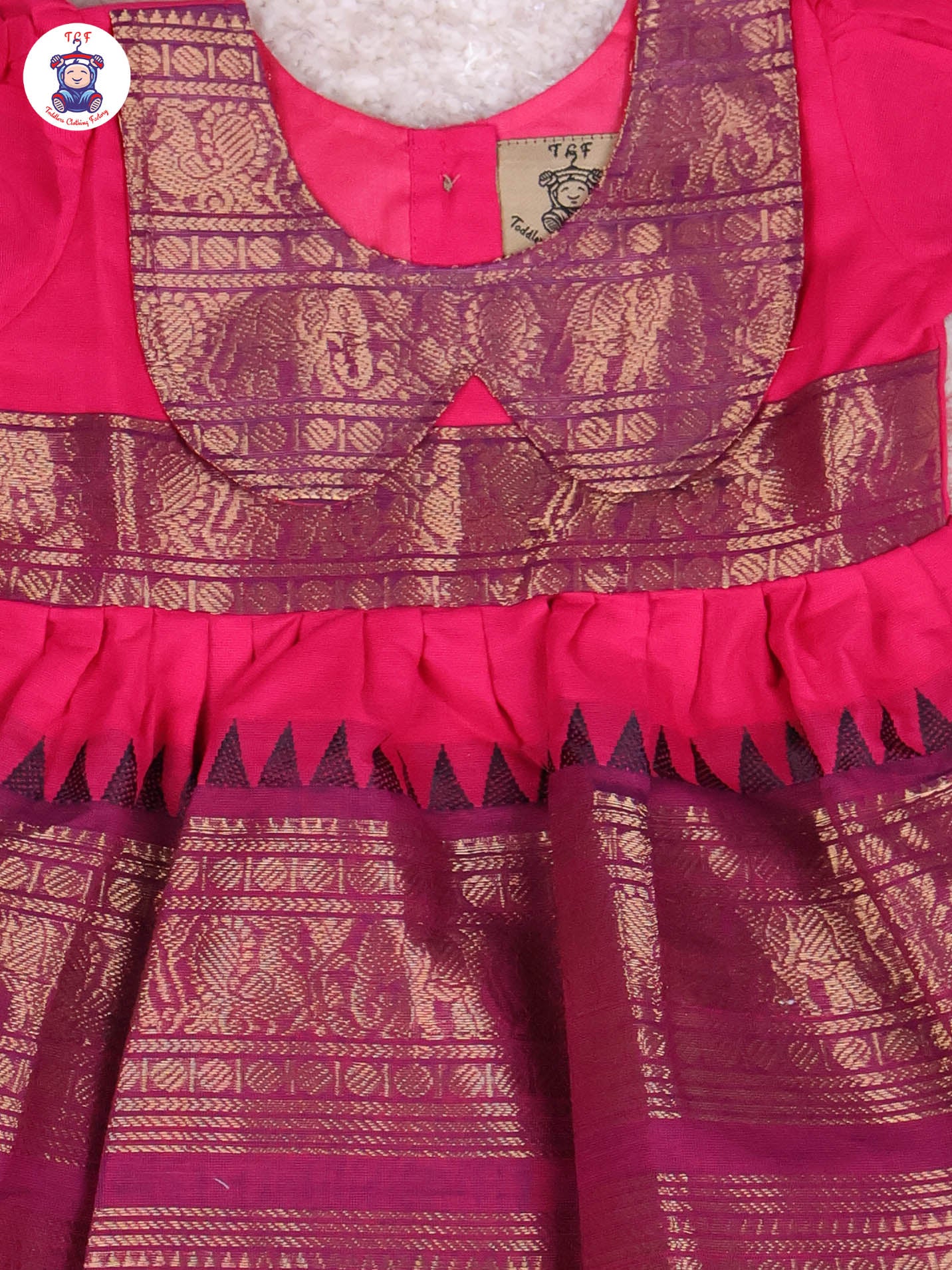 Majentha & Navy Blue - Girls Chettinad Cotton Pan Collor Frock