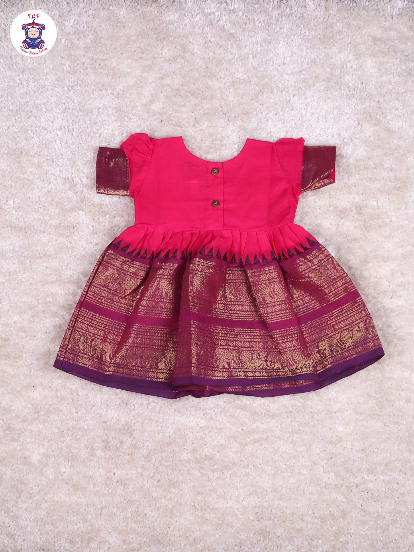 Majentha & Navy Blue - Girls Chettinad Cotton Pan Collor Frock