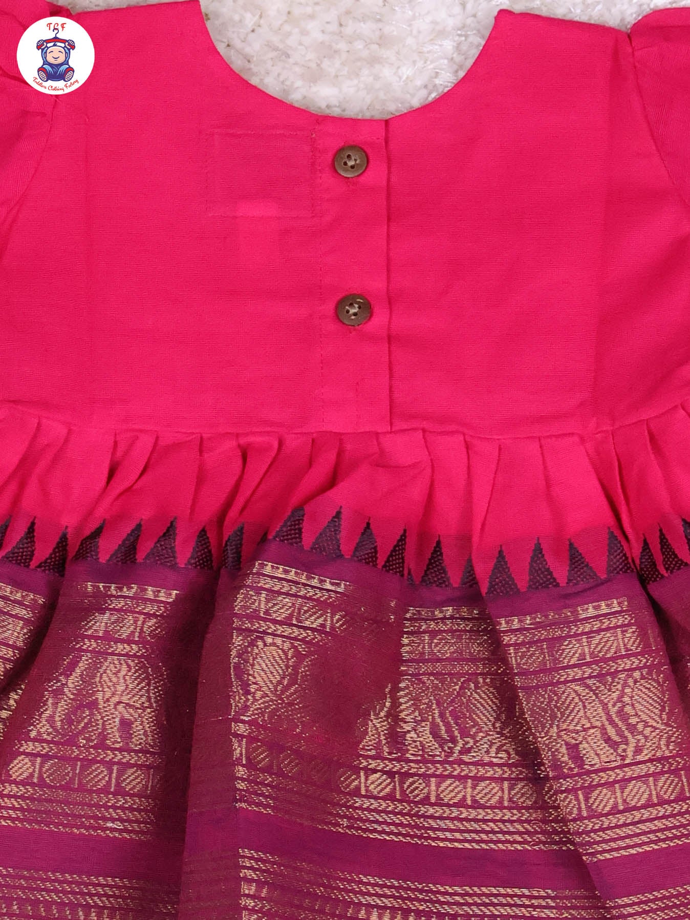 Majentha & Navy Blue - Girls Chettinad Cotton Pan Collor Frock