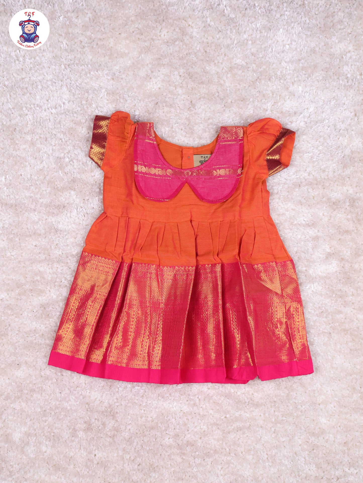 Orange & Pink - Girls Chettinad Cotton Pan Collor Frock