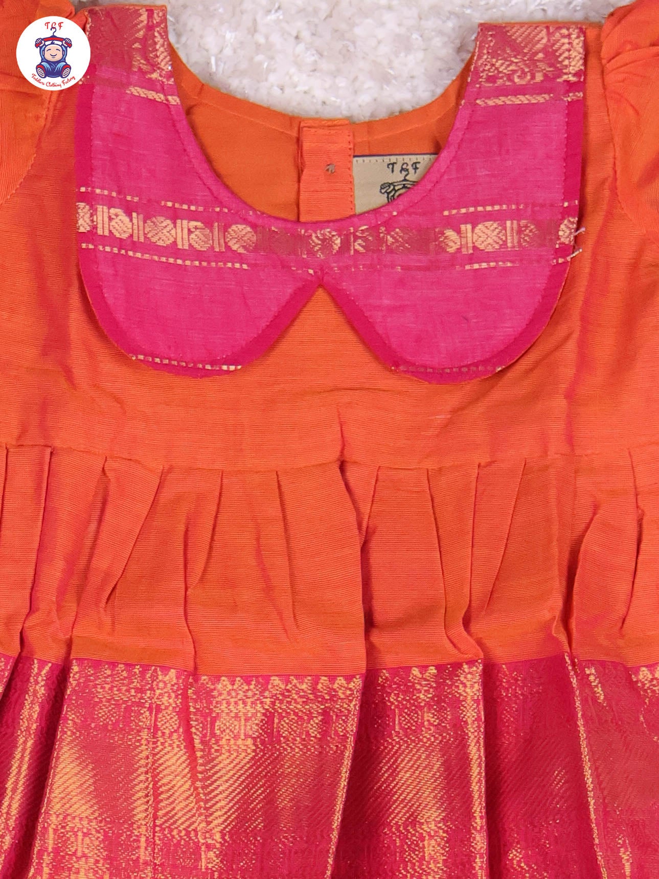 Orange & Pink - Girls Chettinad Cotton Pan Collor Frock