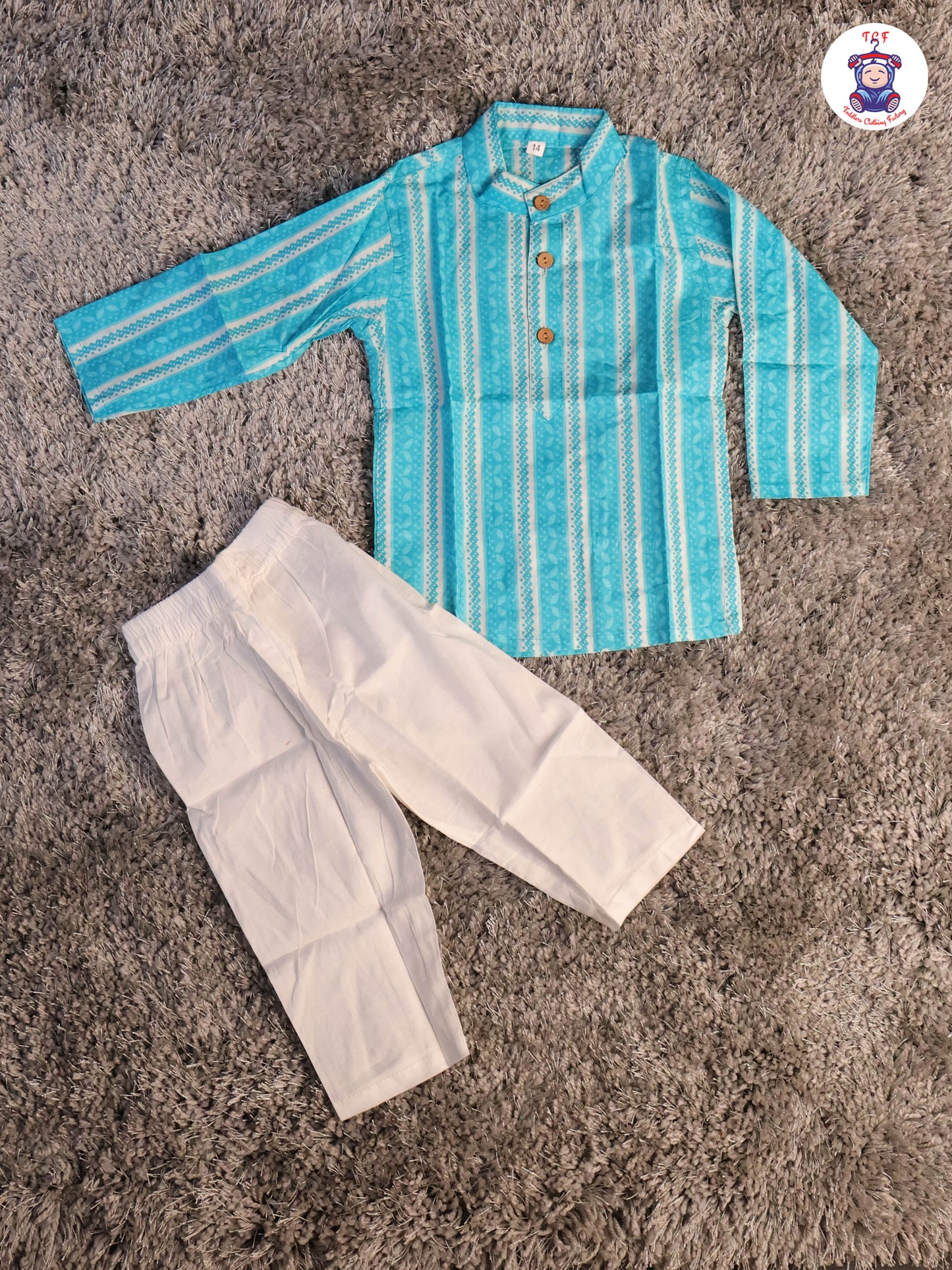 Sky Blue - Boys Printed Kurta With Pant