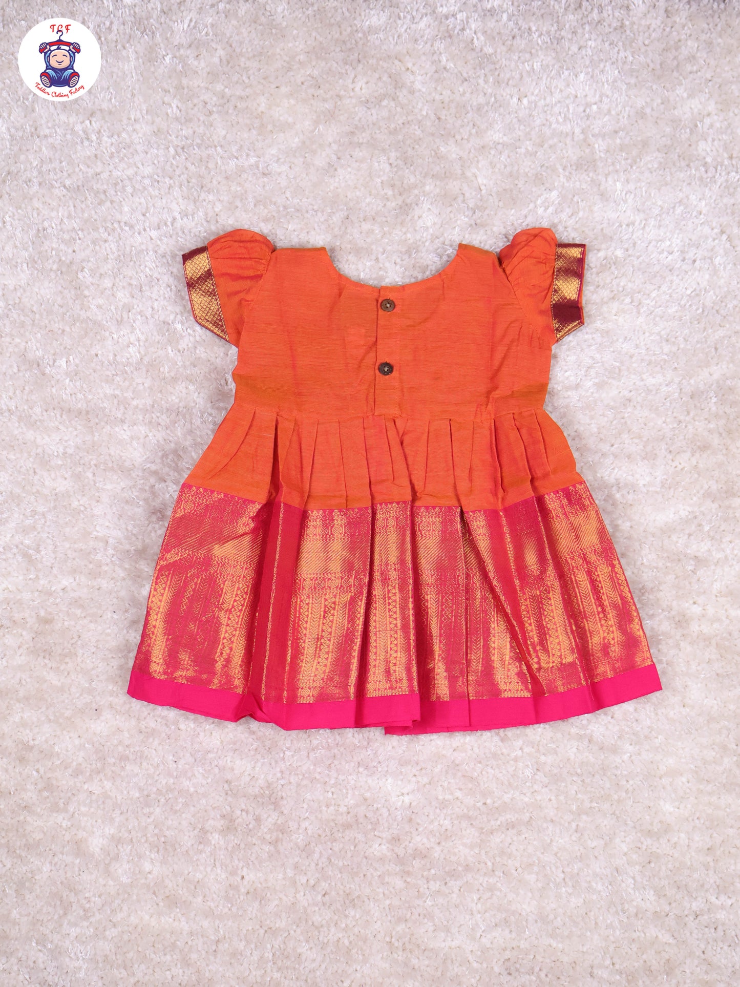 Orange & Pink - Girls Chettinad Cotton Pan Collor Frock