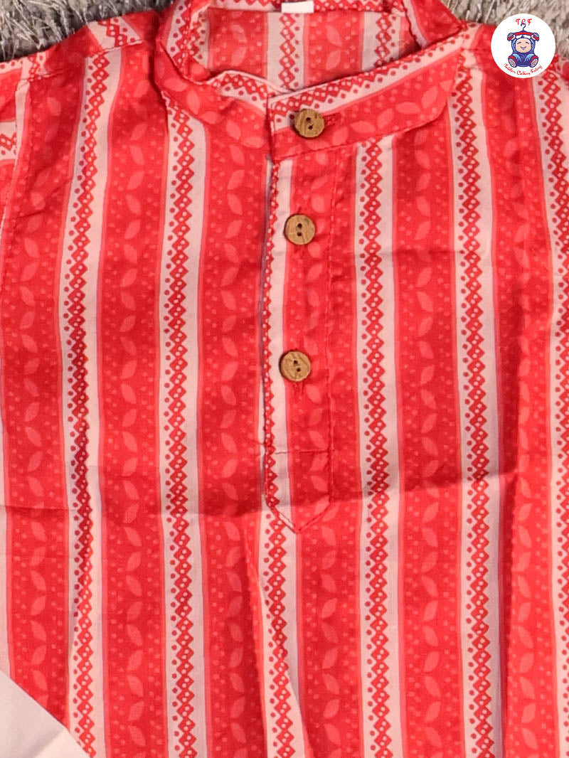 Red - Boys Printed Kurta With Pant