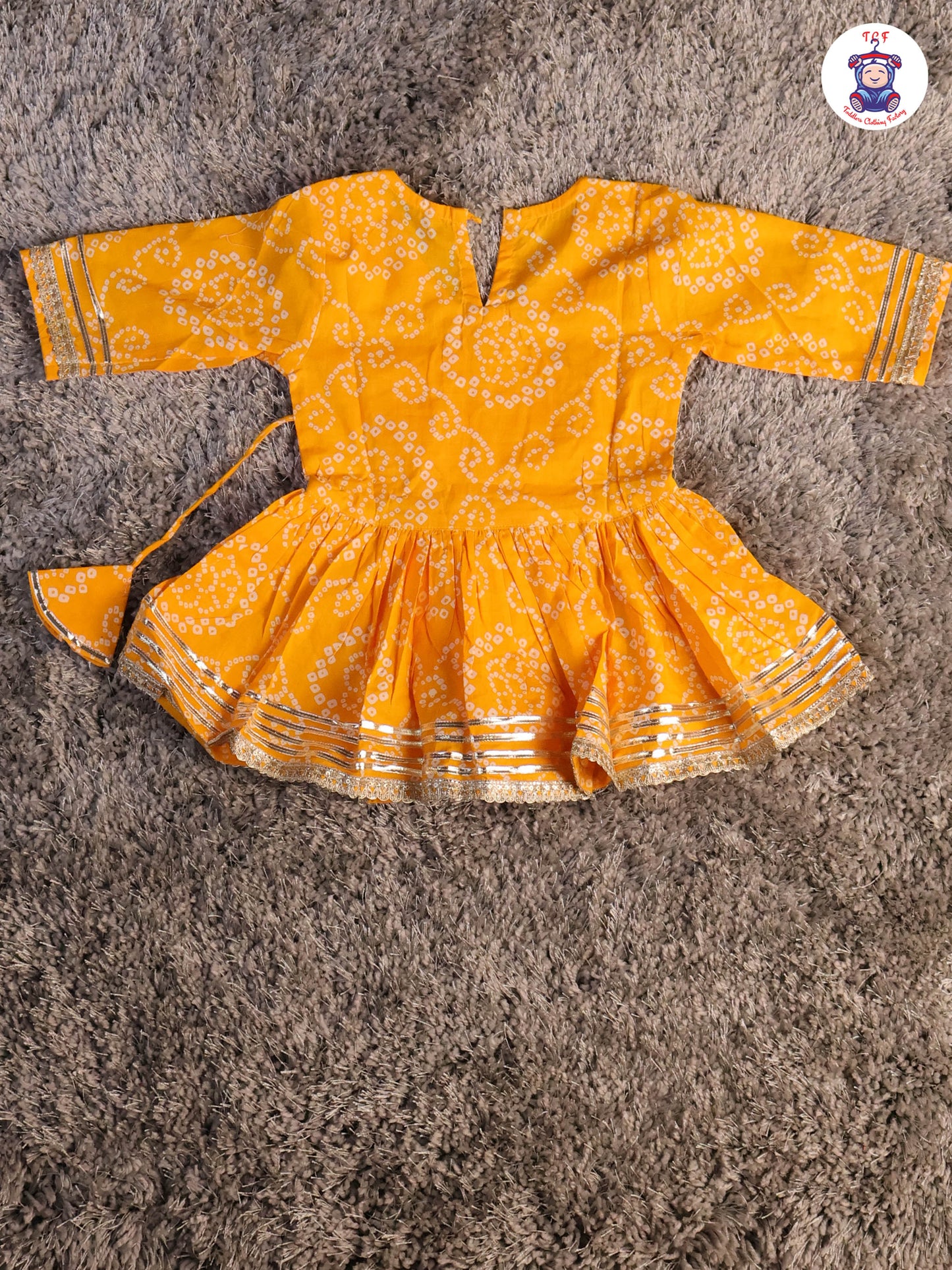 Dark Yellow - Printed Girls Angrakha Kurti