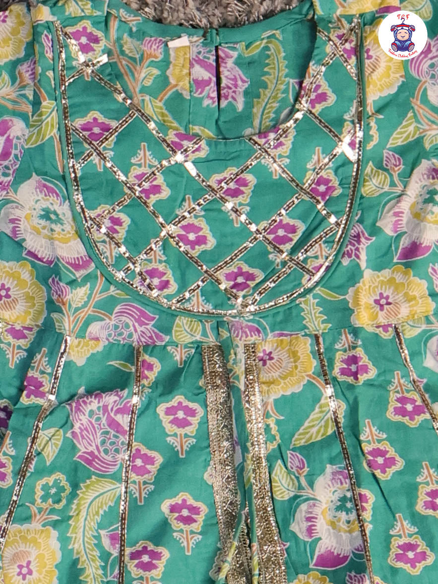 Green & Lavender - Floral Printed Afgani Kurti With Pant And Dupatta