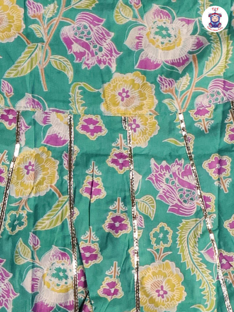 Green & Lavender - Floral Printed Afgani Kurti With Pant And Dupatta
