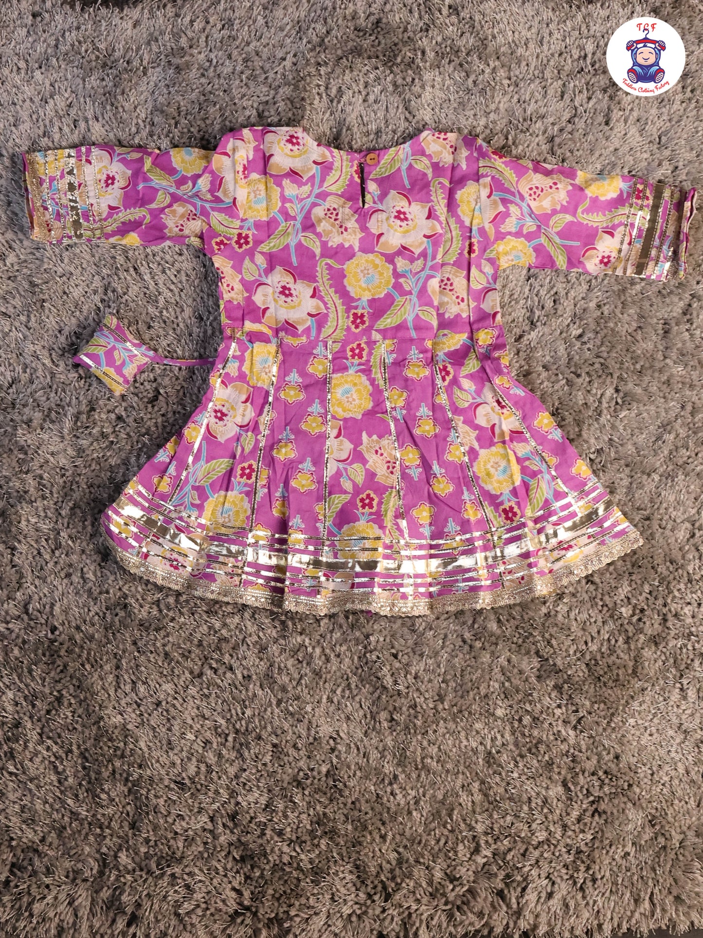 Lavender & Yellow - Floral Printed Afgani Kurti With Pant And Dupatta