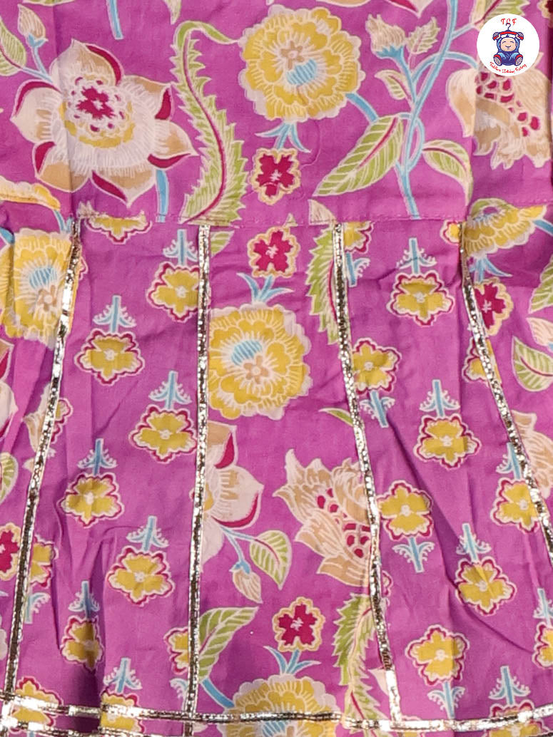 Lavender & Yellow - Floral Printed Afgani Kurti With Pant And Dupatta