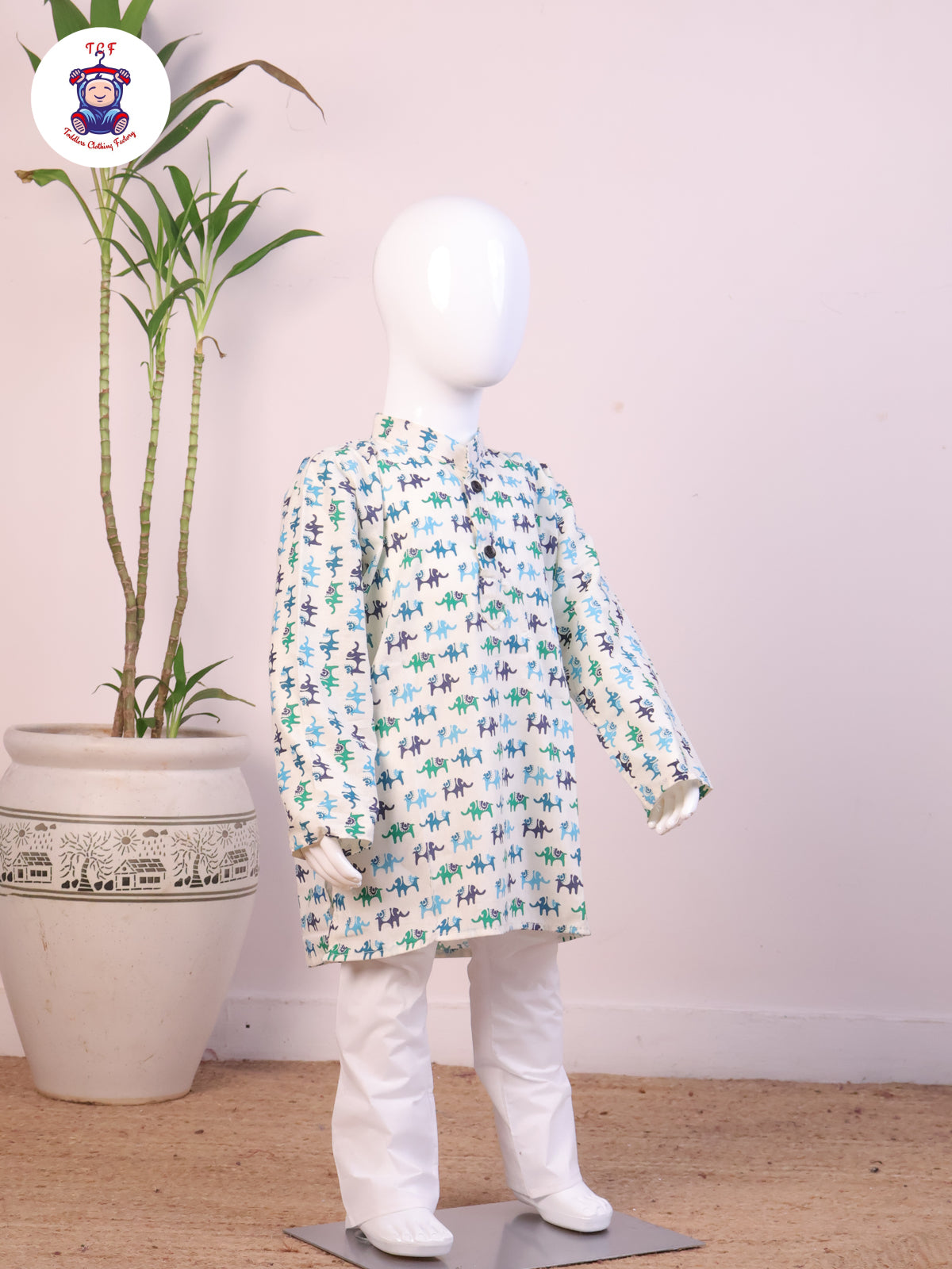 Blue - Boys Elephant Printed Kurta Sets