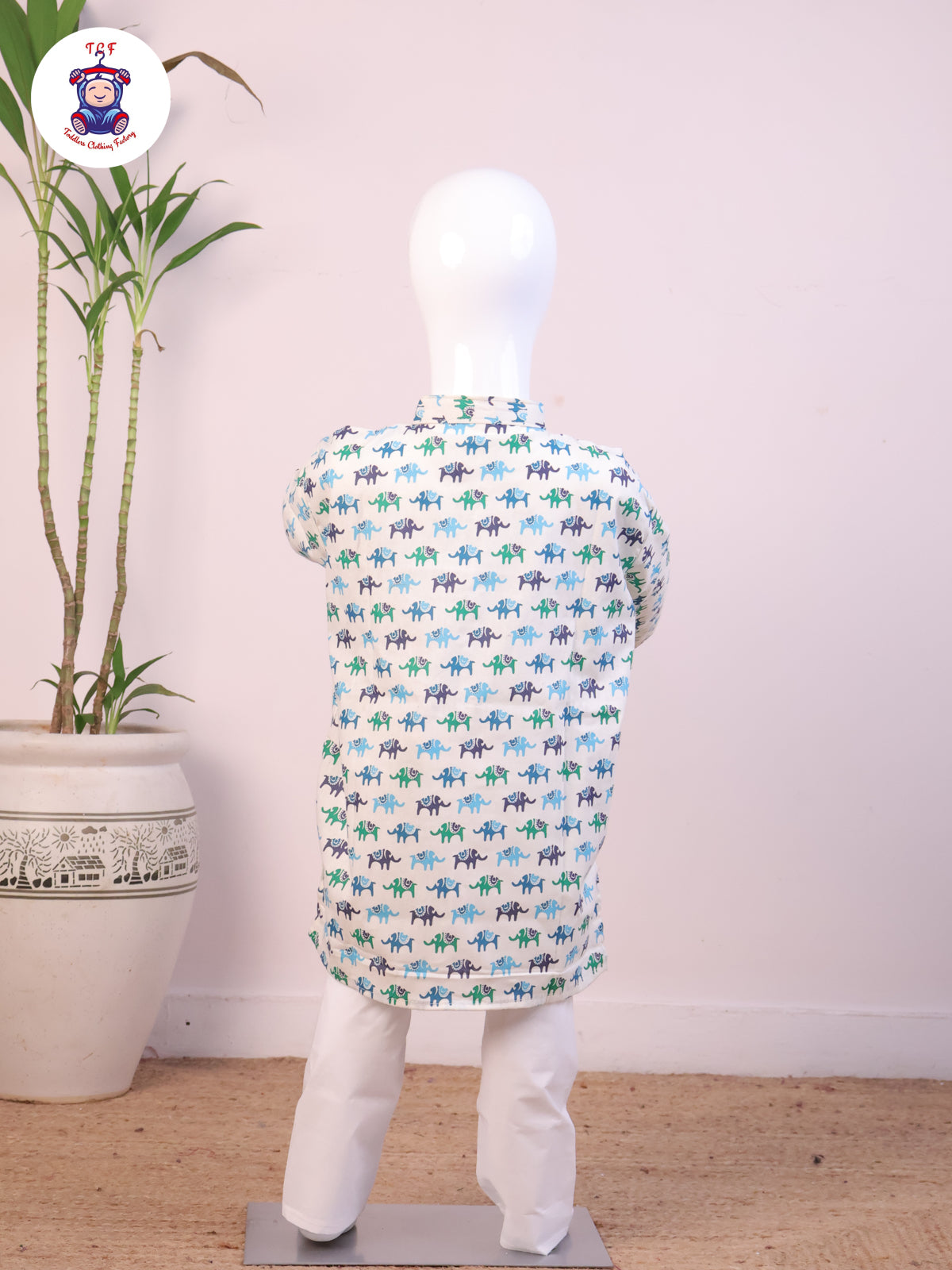 Blue - Boys Elephant Printed Kurta Sets