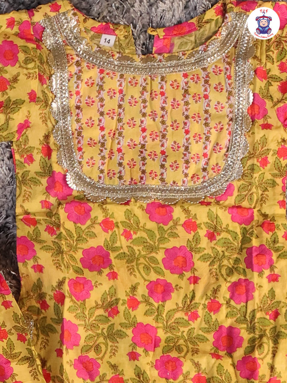 Yellow & Pink - Floral Printed Anarkali Kurti With Sharara
