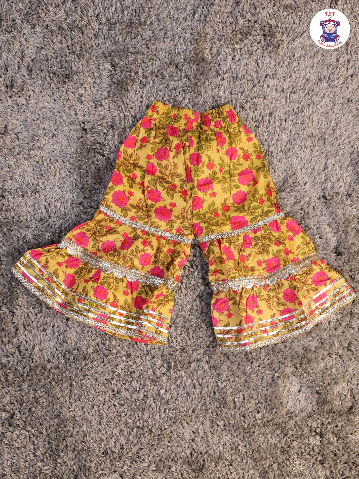 Yellow & Pink - Floral Printed Anarkali Kurti With Sharara