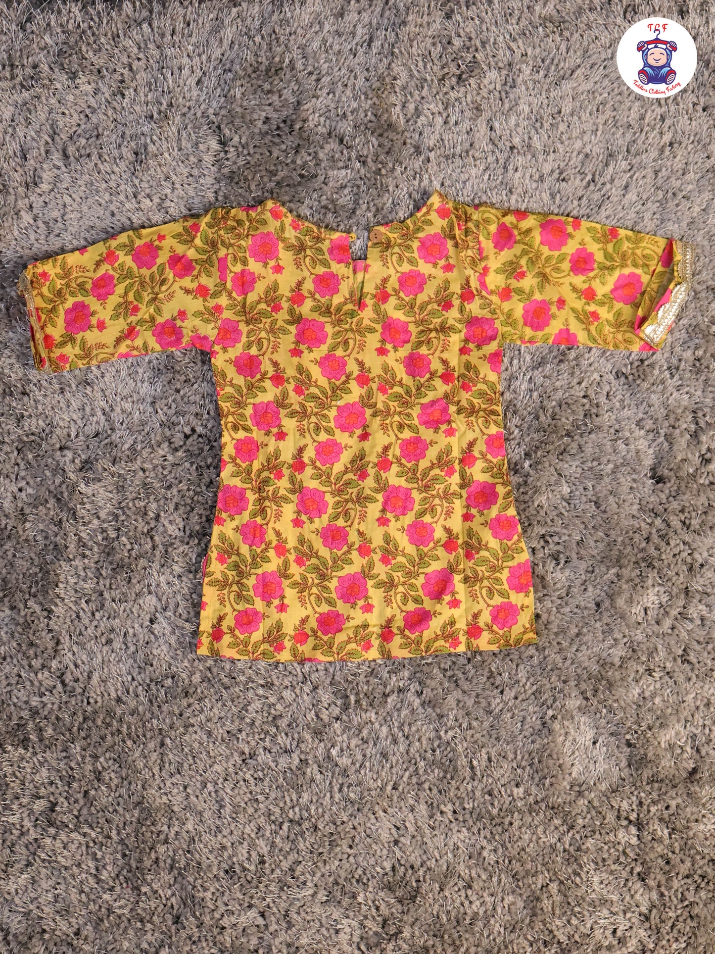 Yellow & Pink - Floral Printed Anarkali Kurti With Sharara