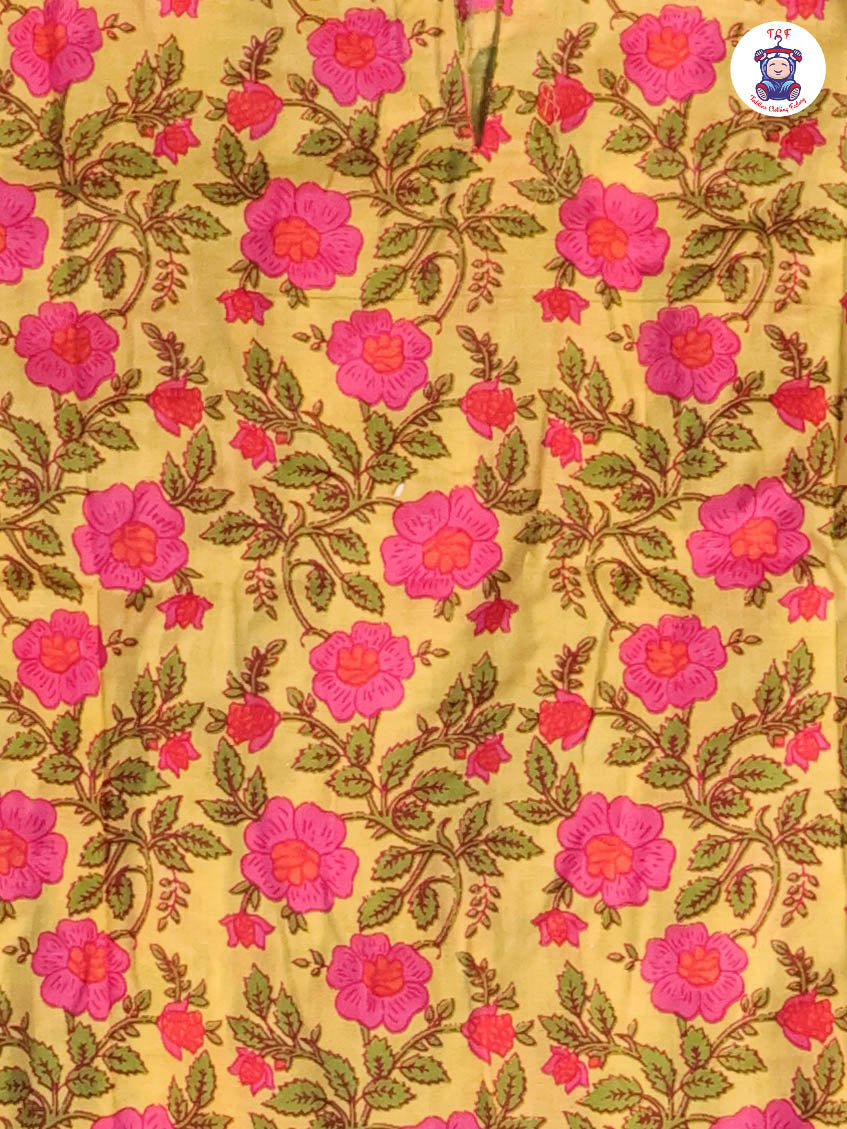 Yellow & Pink - Floral Printed Anarkali Kurti With Sharara
