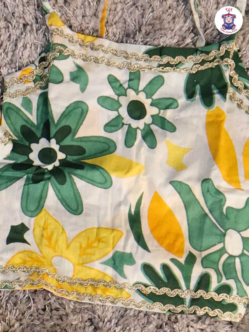 Green & White -Floral Printed Girls Lehenga Choli