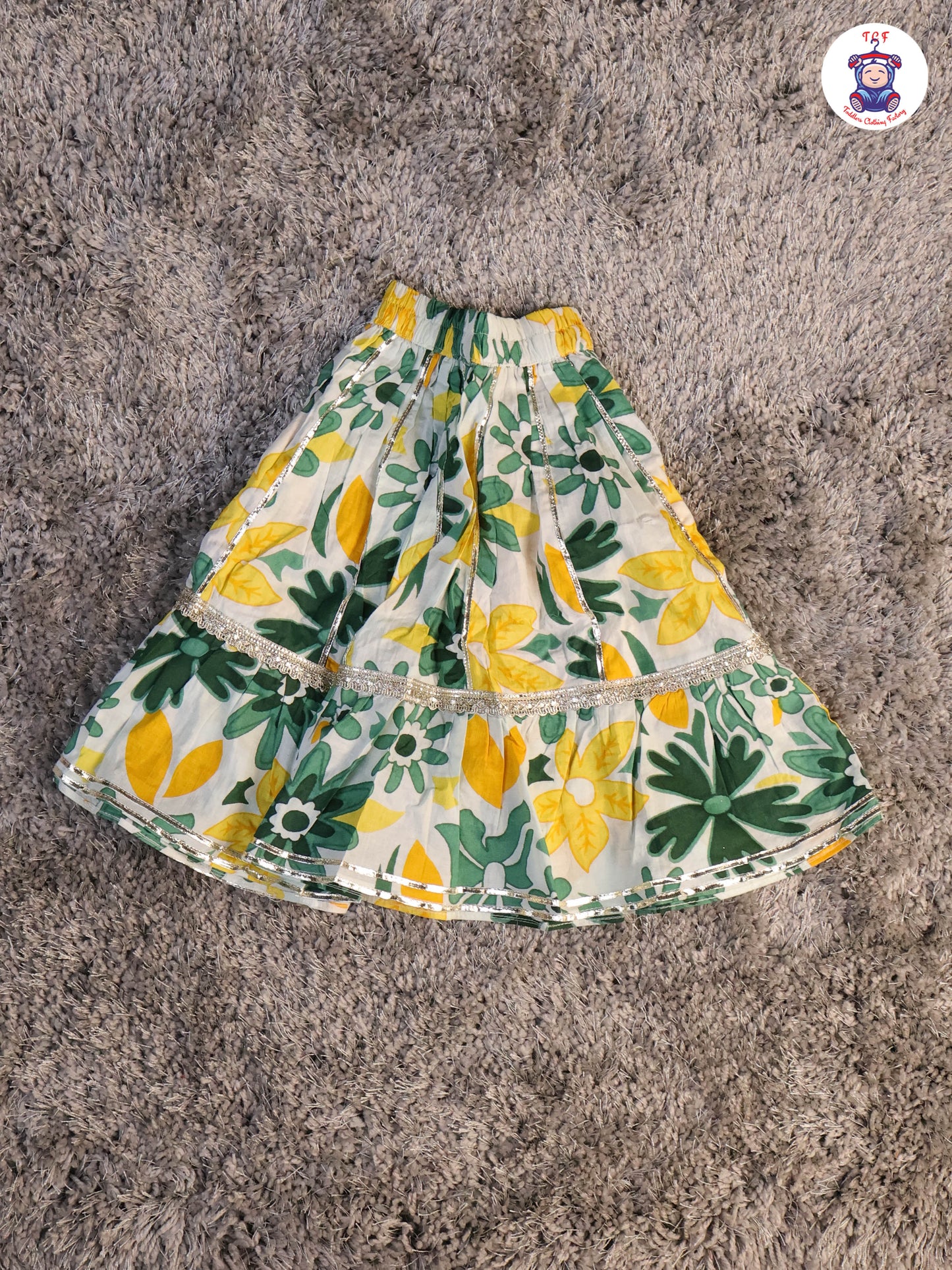 Green & White -Floral Printed Girls Lehenga Choli