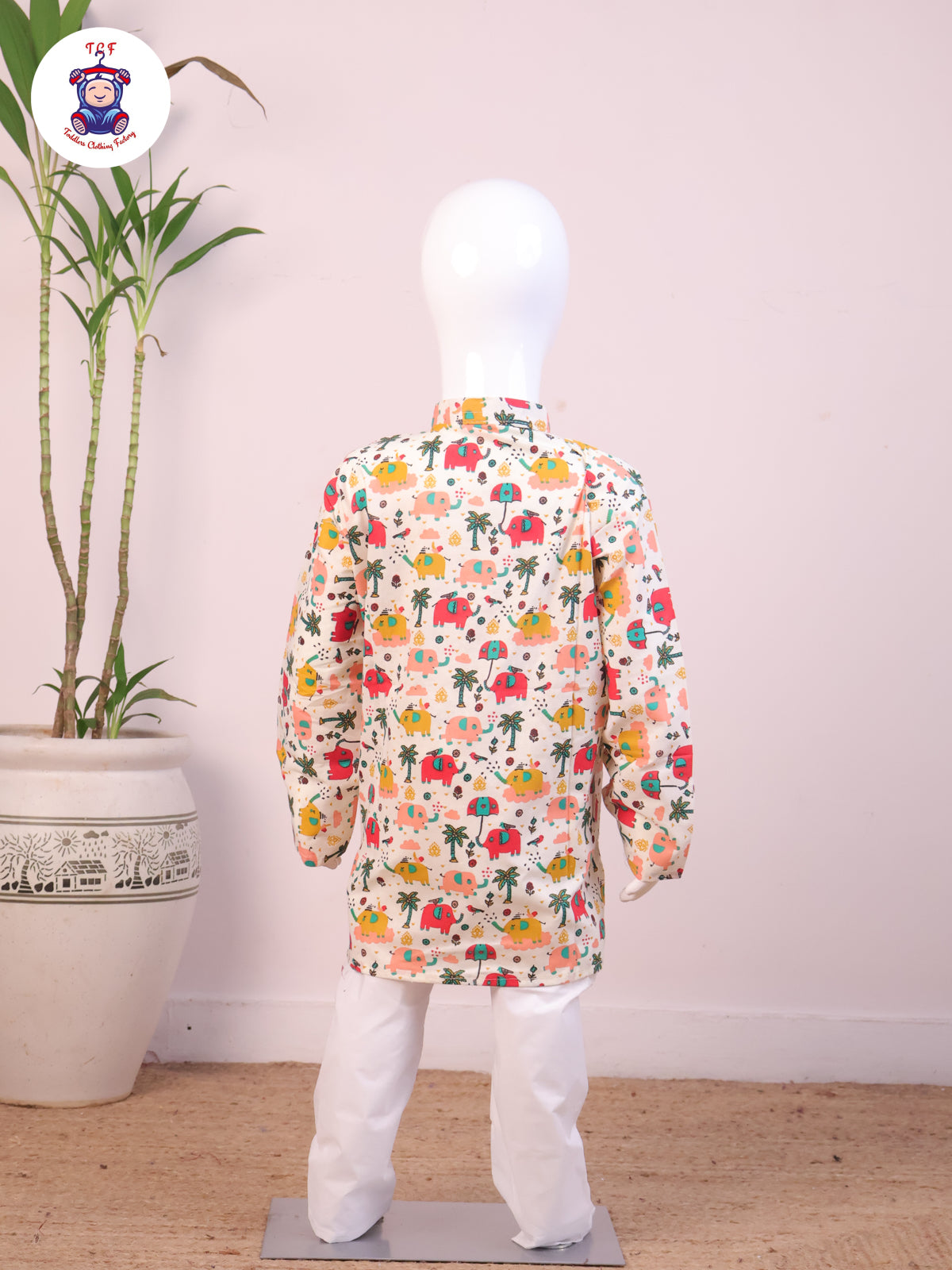 Red - Boys Elephant Printed Kurta Sets