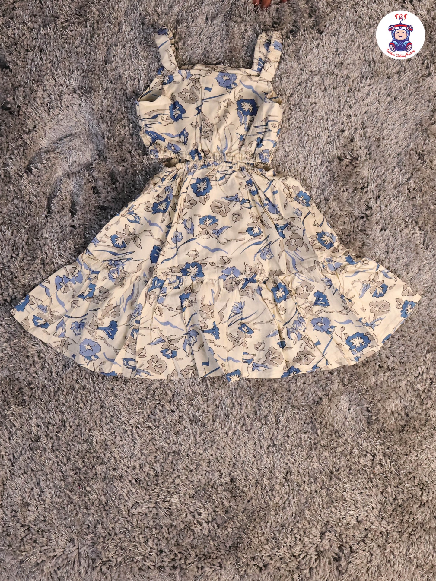 Cream & Blue - Floral Printed Frocks