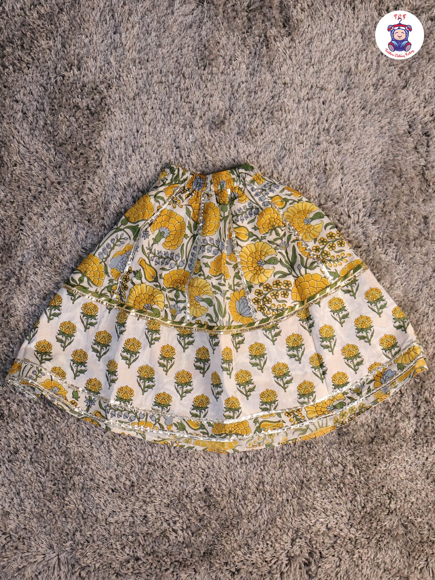 Yellow & White - Floral Printed Girls Lehenga Choli