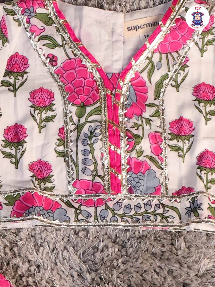 Pink & White - Floral Printed Girls Lehenga Choli