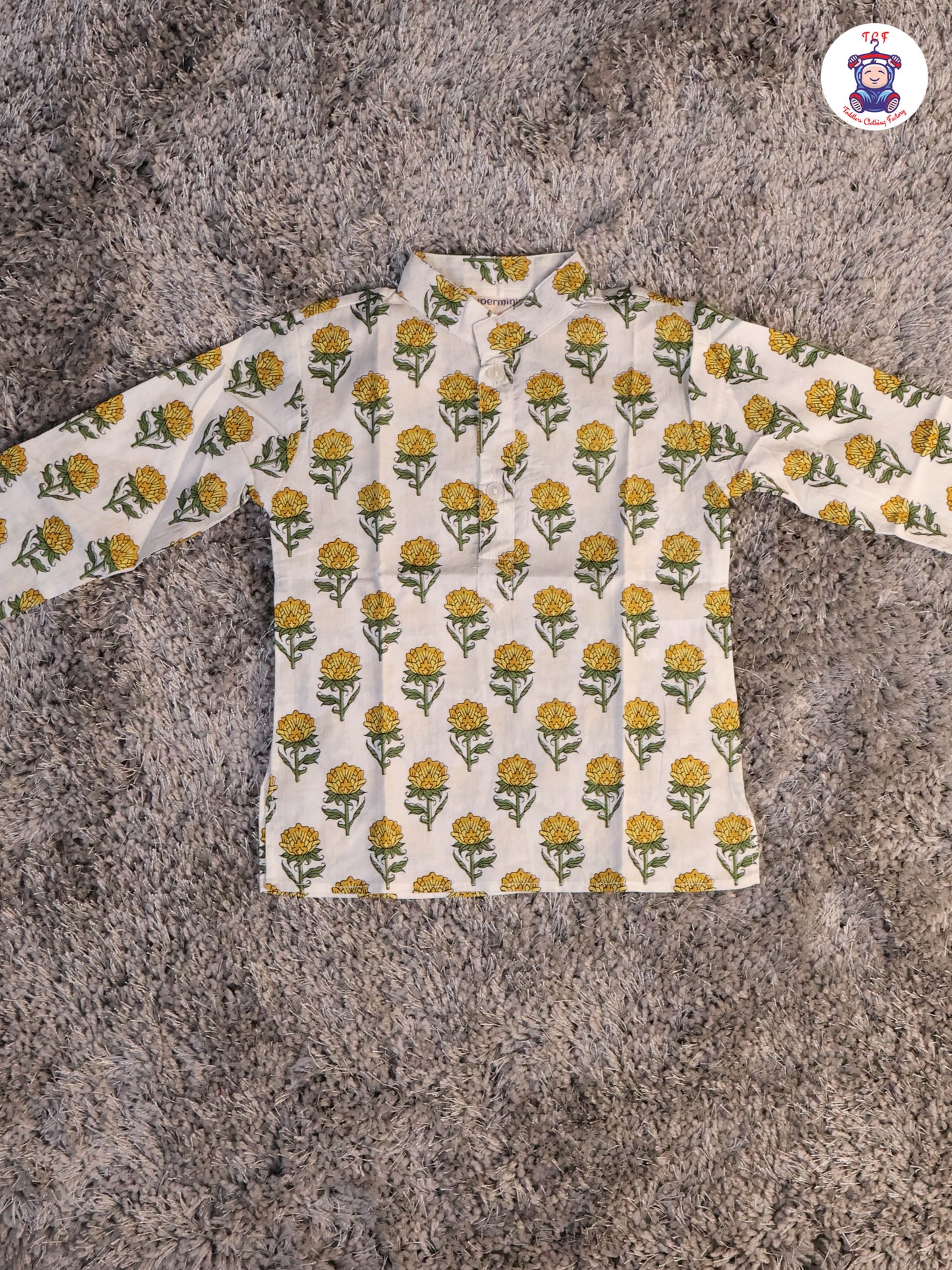 Yellow & White - Floral Printed Boys Readymade Kurta Sets