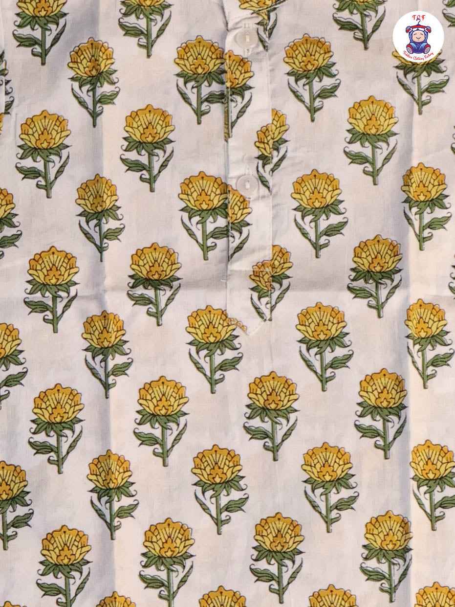 Yellow & White - Floral Printed Boys Readymade Kurta Sets