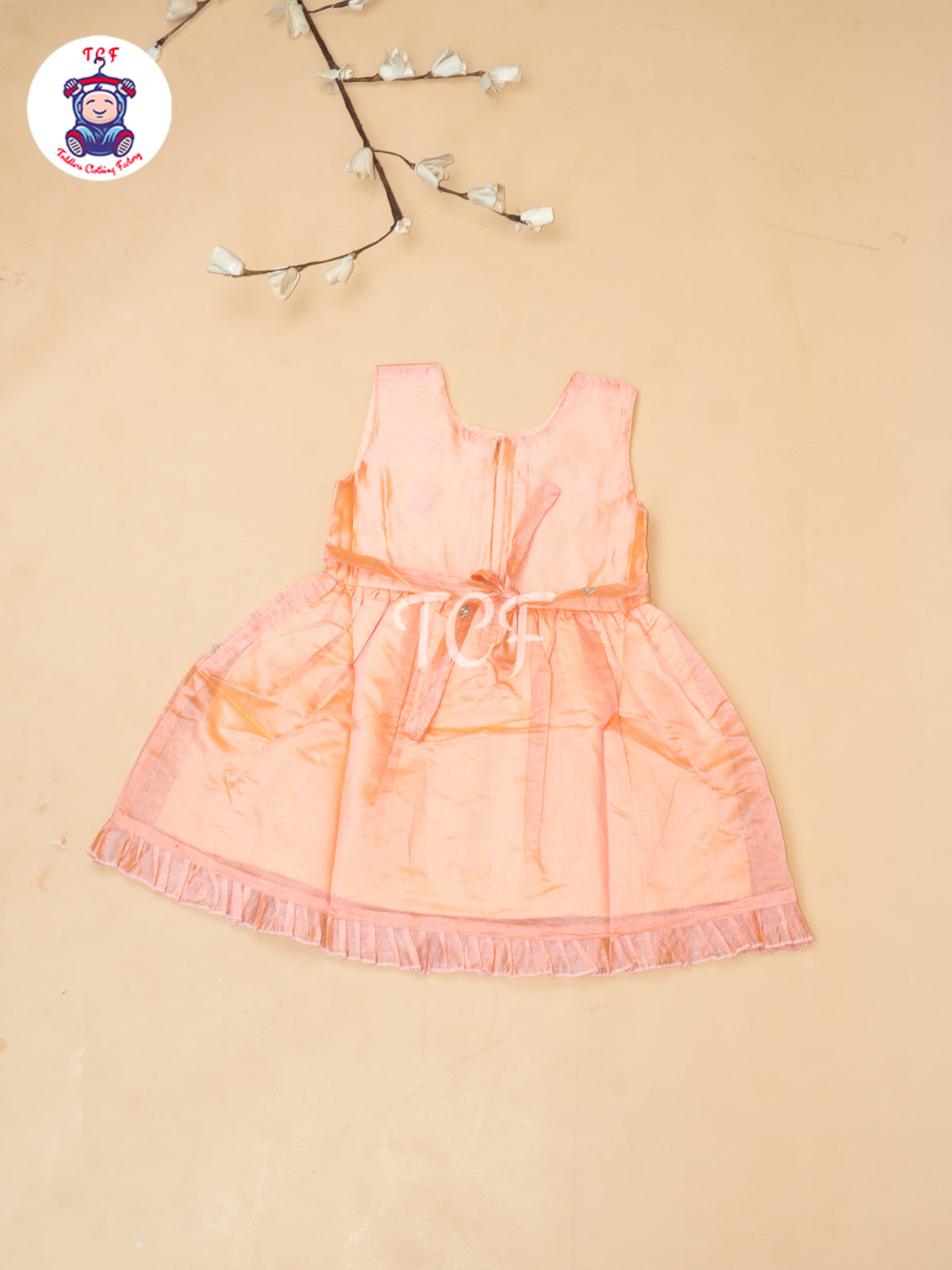 Peach - Girls Embrodiery Chanderi cotton Frocks