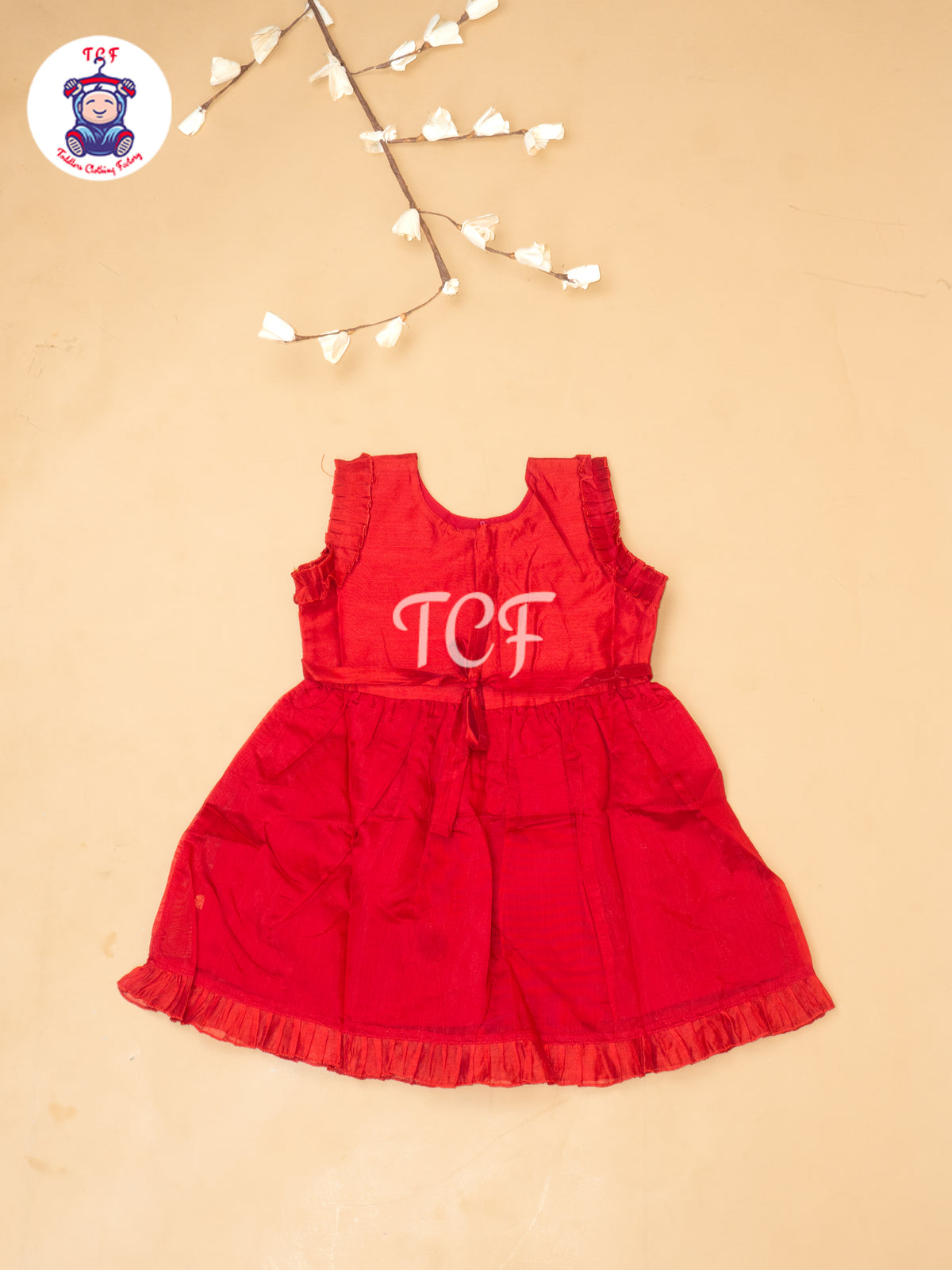 Red - Girls Embrodiery Chanderi cotton Frocks