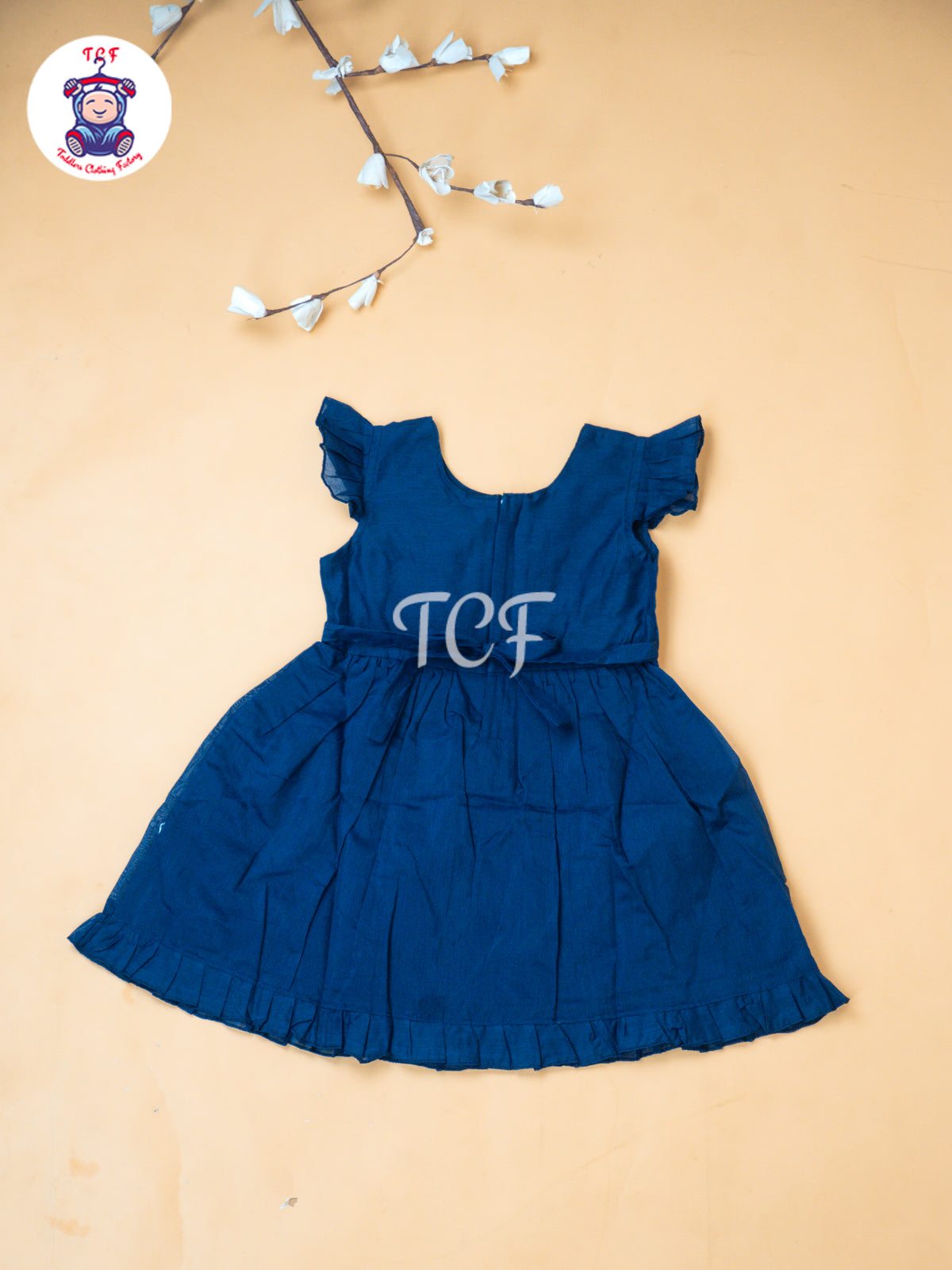 Navy Blue - Girls Embrodiery Chanderi cotton Frocks