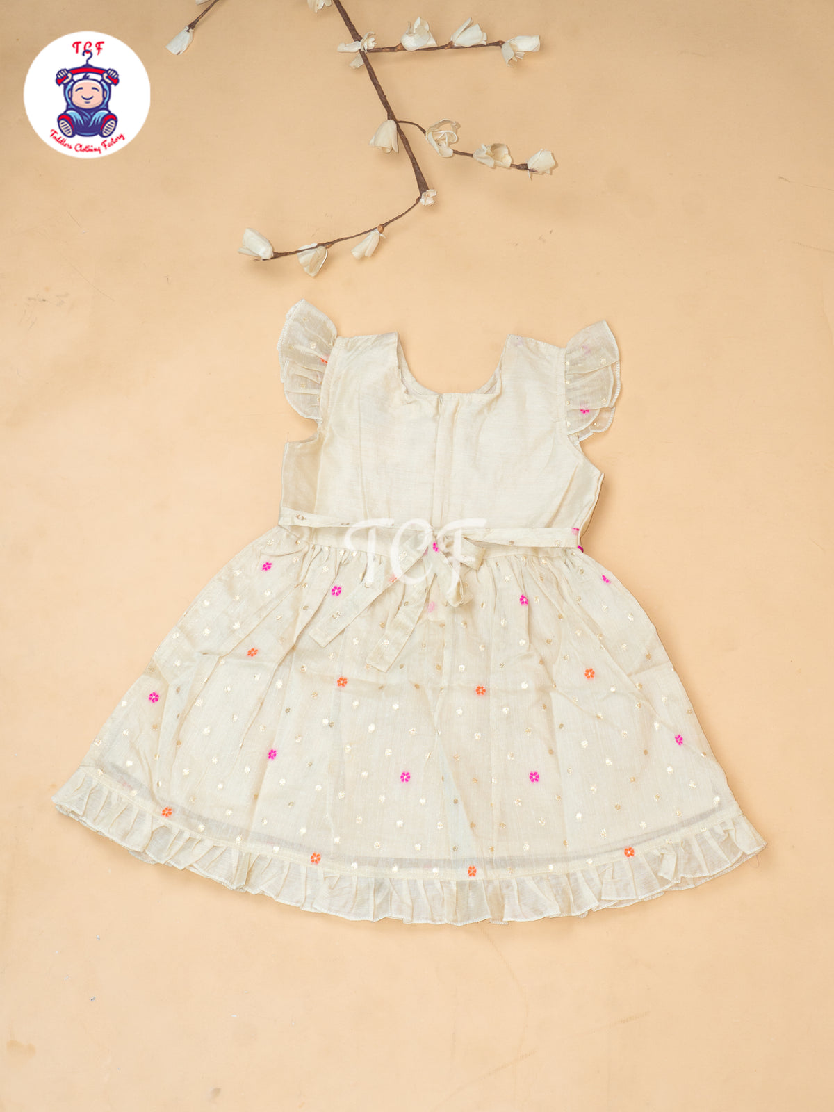 Cream - Girls Embrodiery Chanderi cotton Frocks