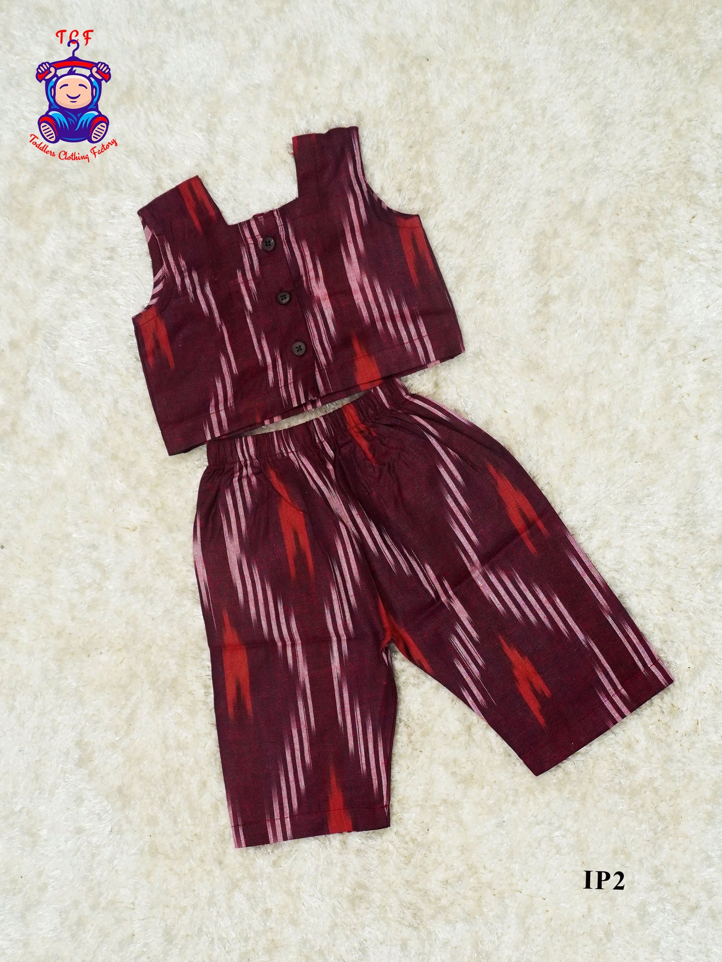 Maroon - Girls Readymade Ikat Pyjama Sets