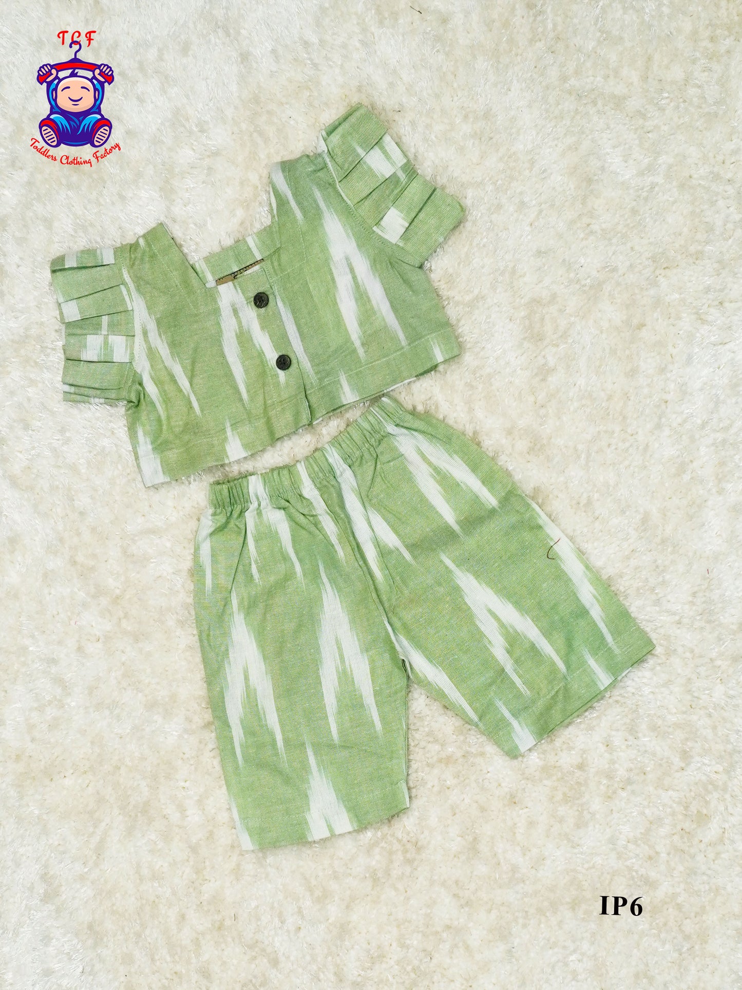 Pista Green - Girls Readymade Ikat Pyjama Sets