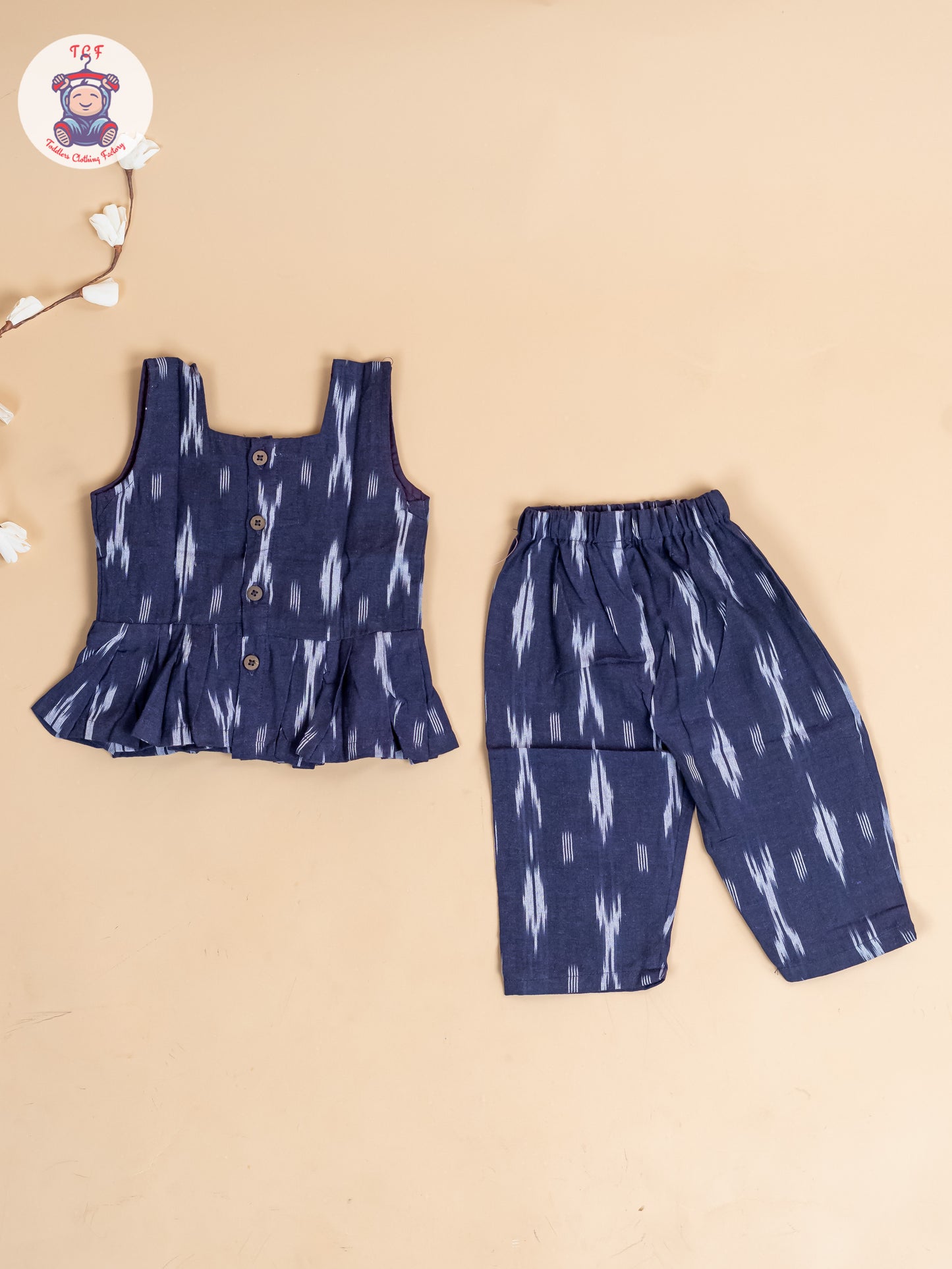 Navy Blue - Girls Readymade Ikat Co-ords Sets