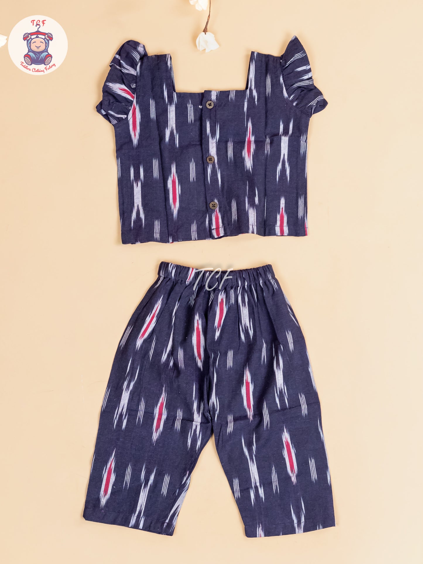 Navy Blue - Girls Readymade Ikat Pyjama Sets