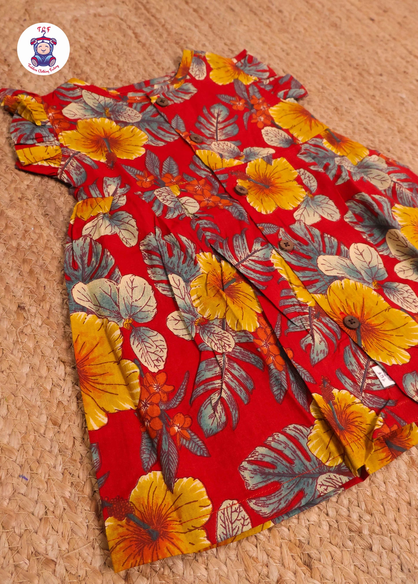 Red Hibiscus - Girls Readymade Jaipuri Frocks