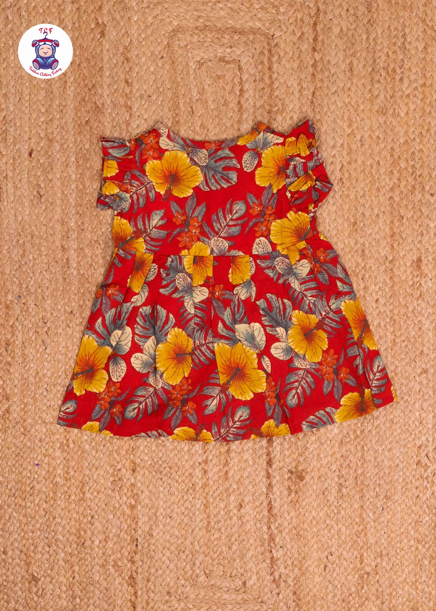 Red Hibiscus - Girls Readymade Jaipuri Frocks