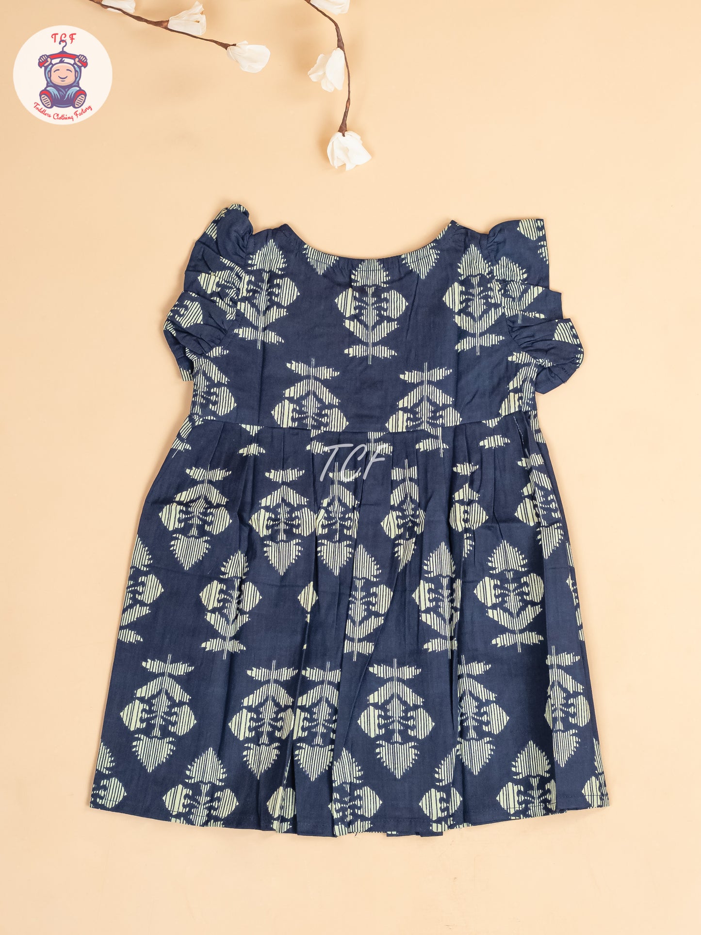 Navy Blue - Girls Readymade Jaipuri Printed Cotton Frocks