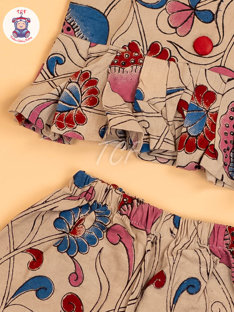 Cream - Floral Printed Kalamkari Co-ords Sets